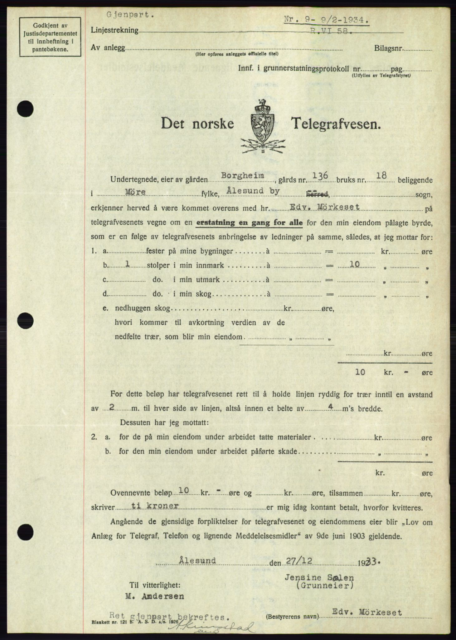 Ålesund byfogd, AV/SAT-A-4384: Mortgage book no. 31, 1933-1934, Deed date: 09.02.1934