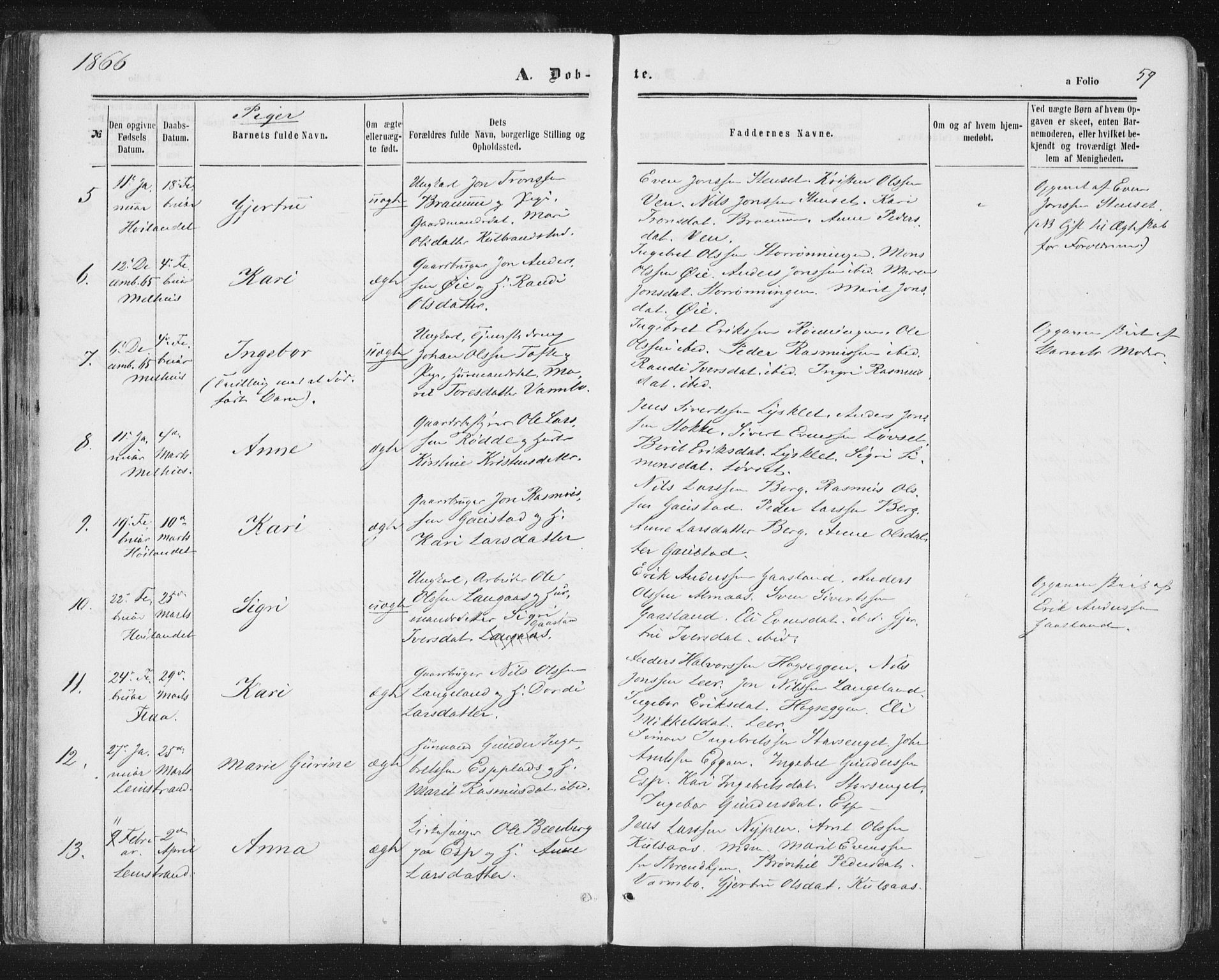 Ministerialprotokoller, klokkerbøker og fødselsregistre - Sør-Trøndelag, SAT/A-1456/691/L1077: Parish register (official) no. 691A09, 1862-1873, p. 59