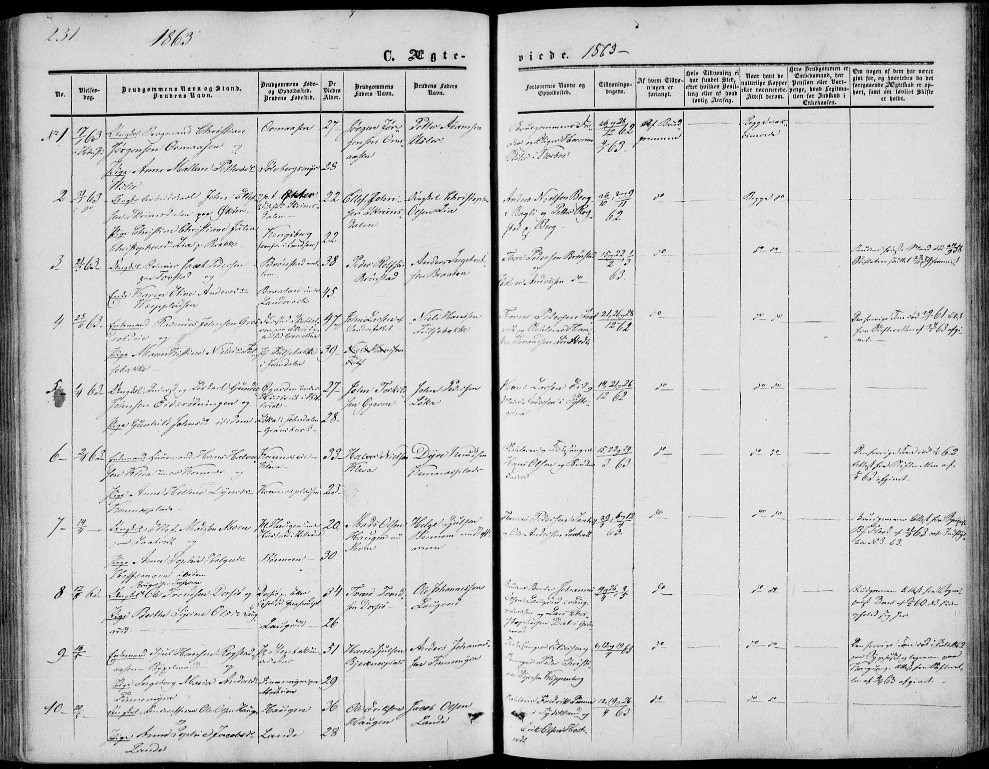 Sandsvær kirkebøker, SAKO/A-244/F/Fa/L0006: Parish register (official) no. I 6, 1857-1868, p. 231