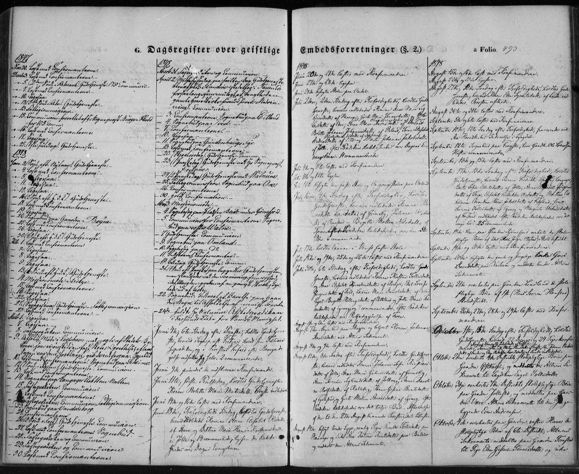 Lista sokneprestkontor, SAK/1111-0027/F/Fa/L0010: Parish register (official) no. A 10, 1846-1861, p. 493