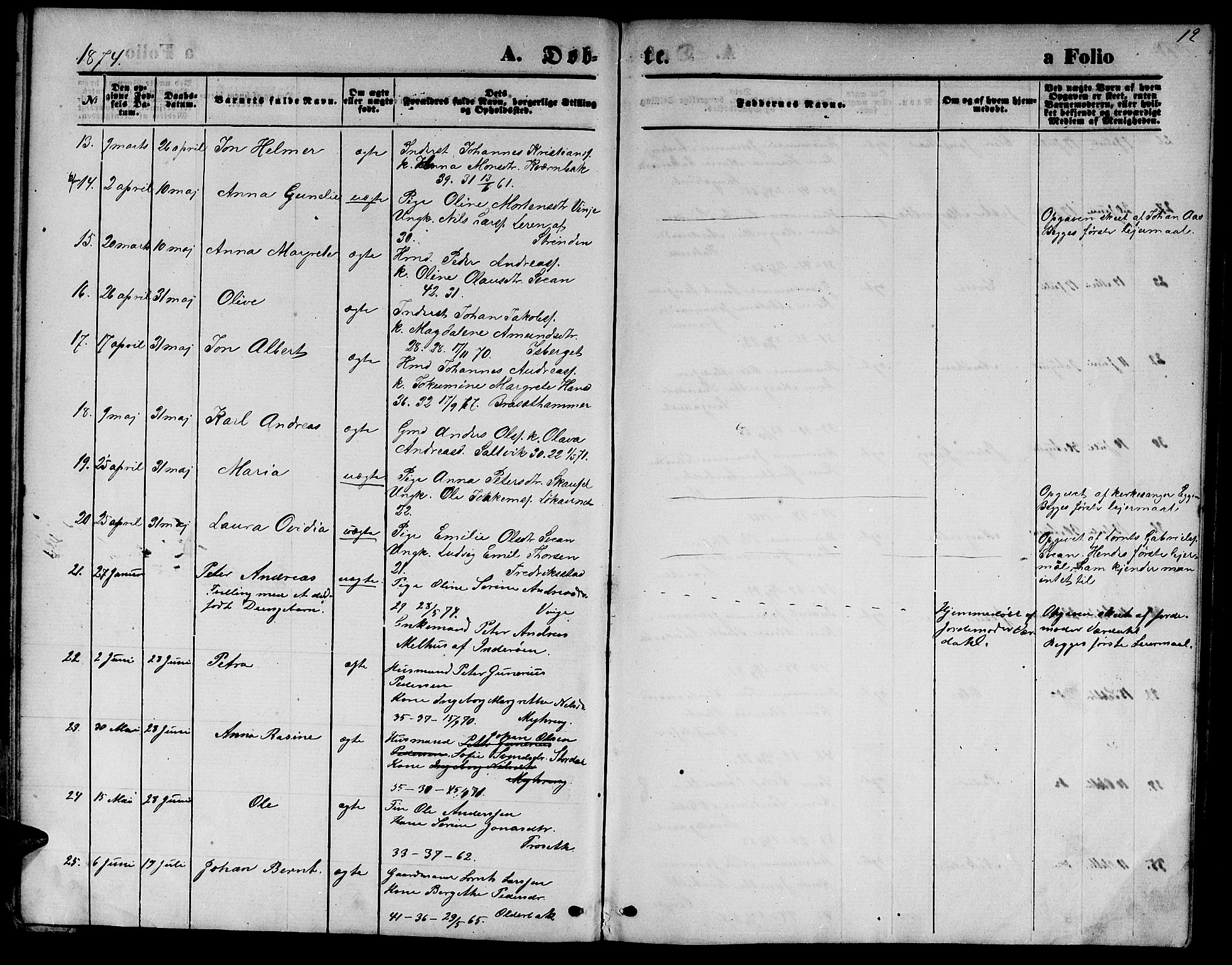 Ministerialprotokoller, klokkerbøker og fødselsregistre - Nord-Trøndelag, SAT/A-1458/733/L0326: Parish register (copy) no. 733C01, 1871-1887, p. 12