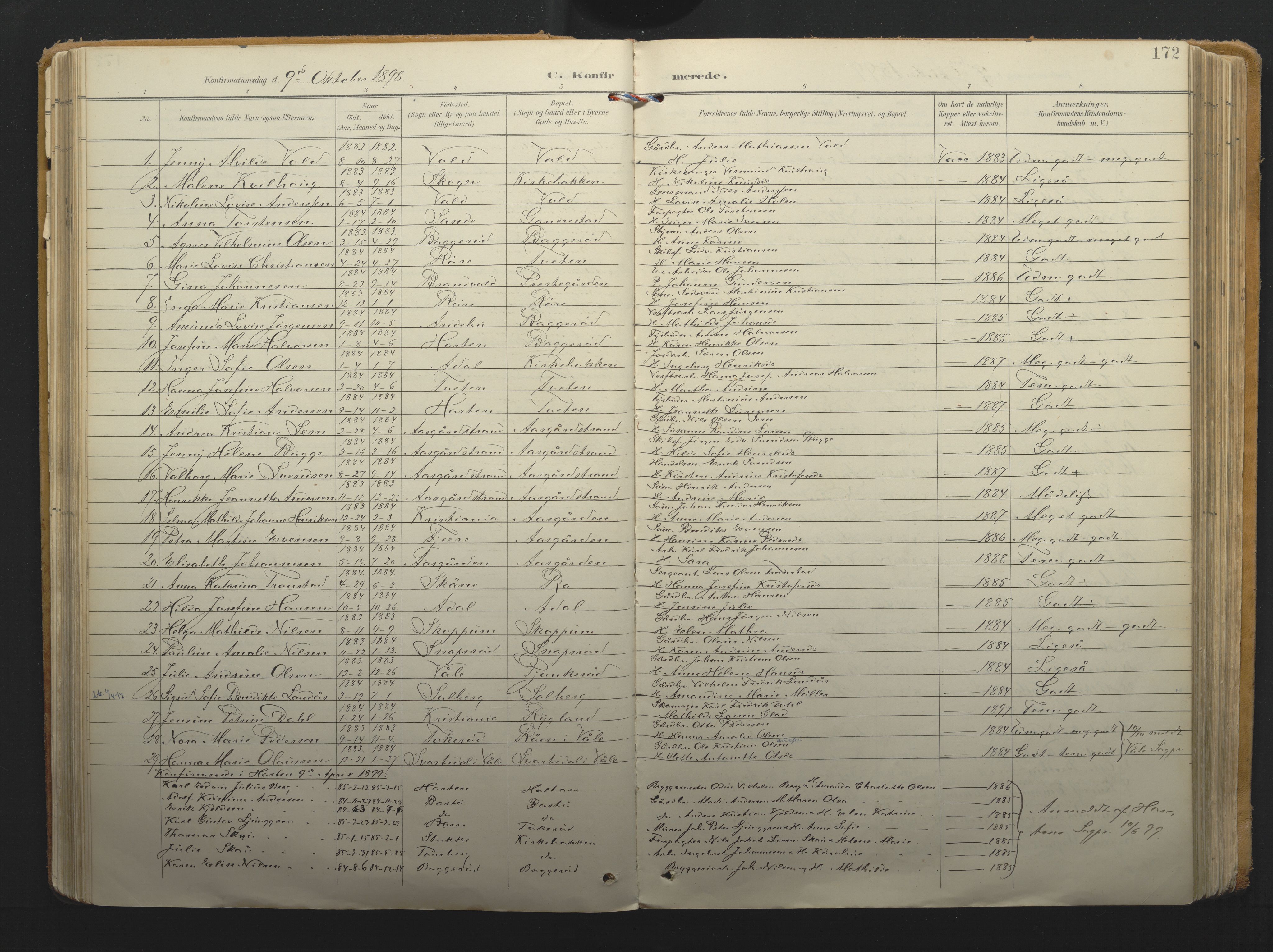 Borre kirkebøker, AV/SAKO-A-338/F/Fa/L0011: Parish register (official) no. I 11, 1897-1921, p. 172