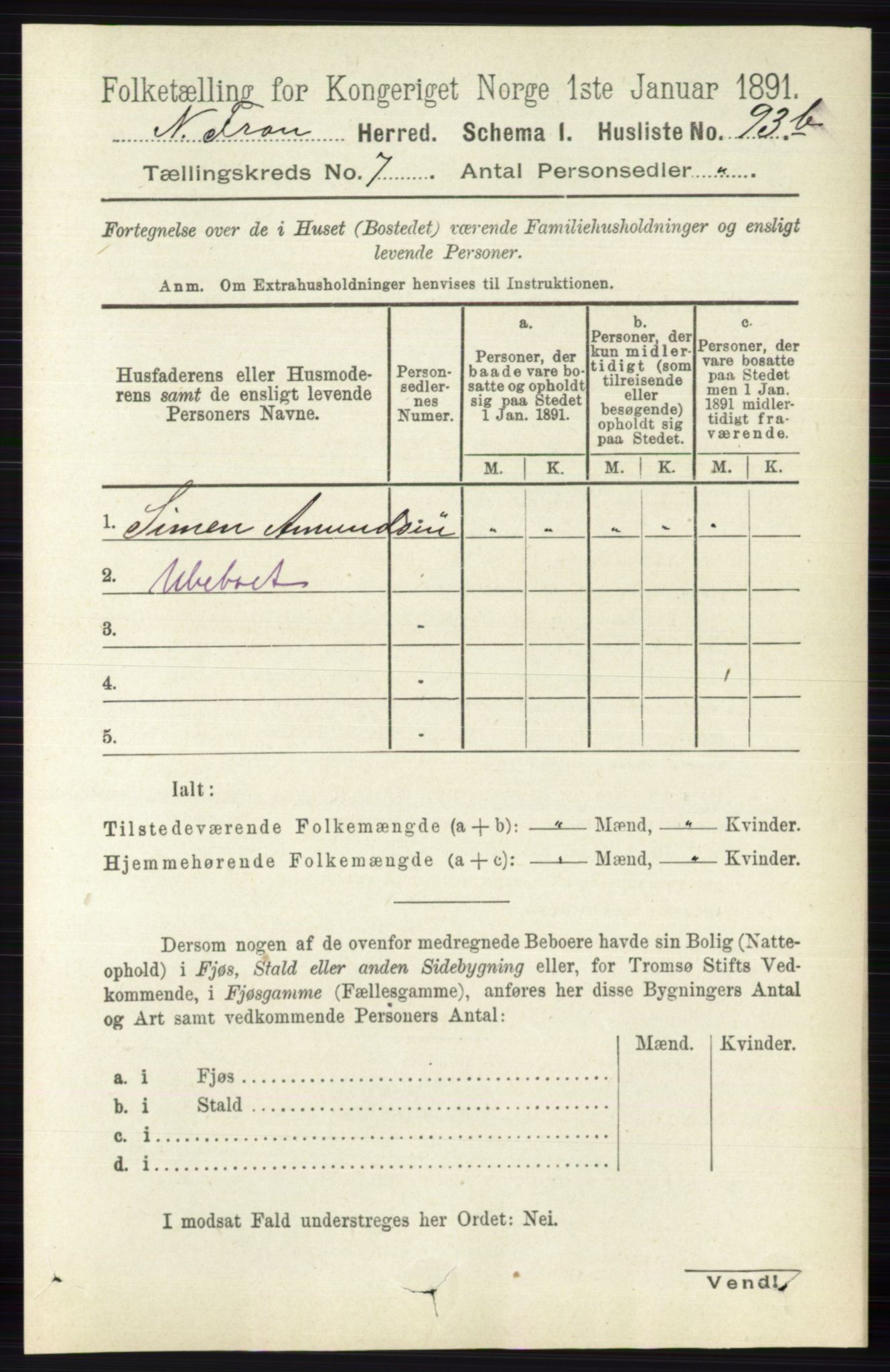 RA, 1891 census for 0518 Nord-Fron, 1891, p. 2830