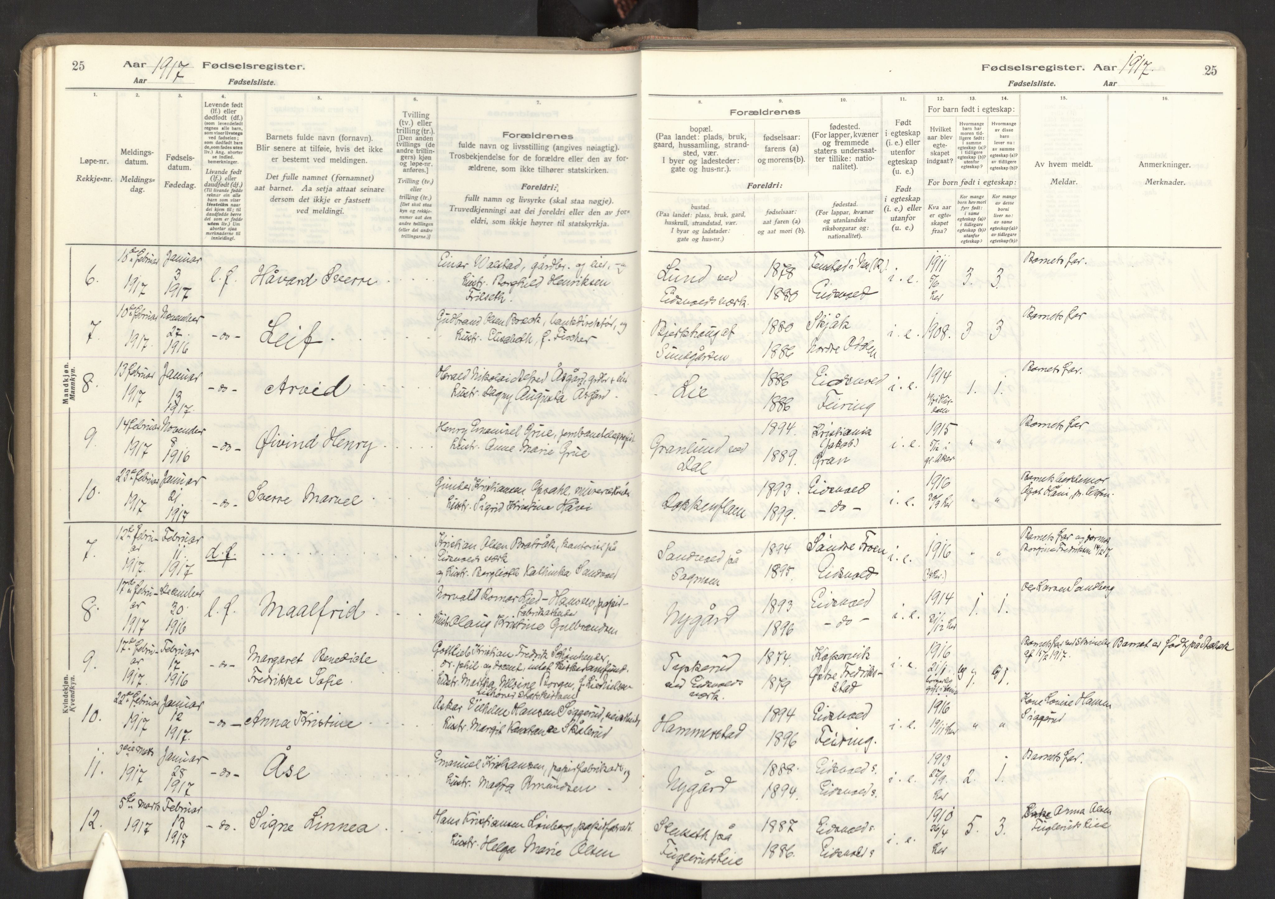 Eidsvoll prestekontor Kirkebøker, AV/SAO-A-10888/J/Ja/L0001: Birth register no. I 1, 1916-1924, p. 25