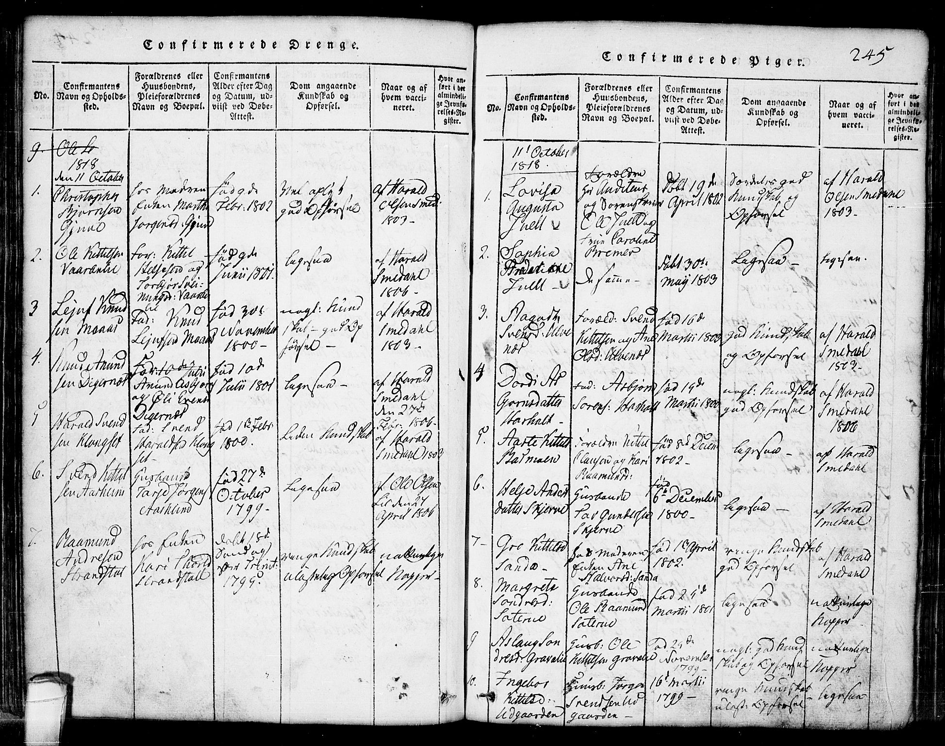 Seljord kirkebøker, AV/SAKO-A-20/G/Ga/L0001: Parish register (copy) no. I 1, 1815-1854, p. 245