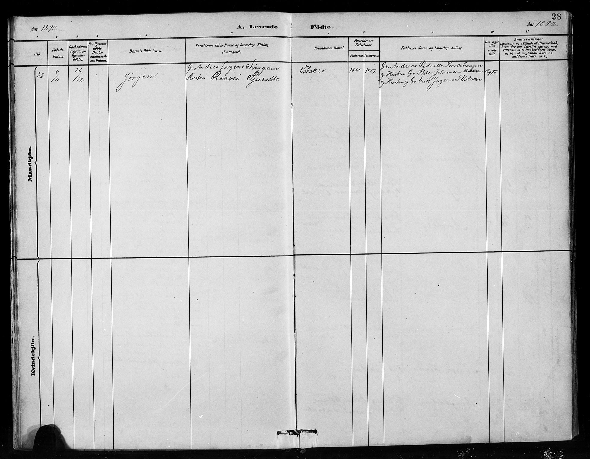 Hafslo sokneprestembete, SAB/A-80301/H/Hab/Habc/L0001: Parish register (copy) no. C 1, 1882-1908, p. 28