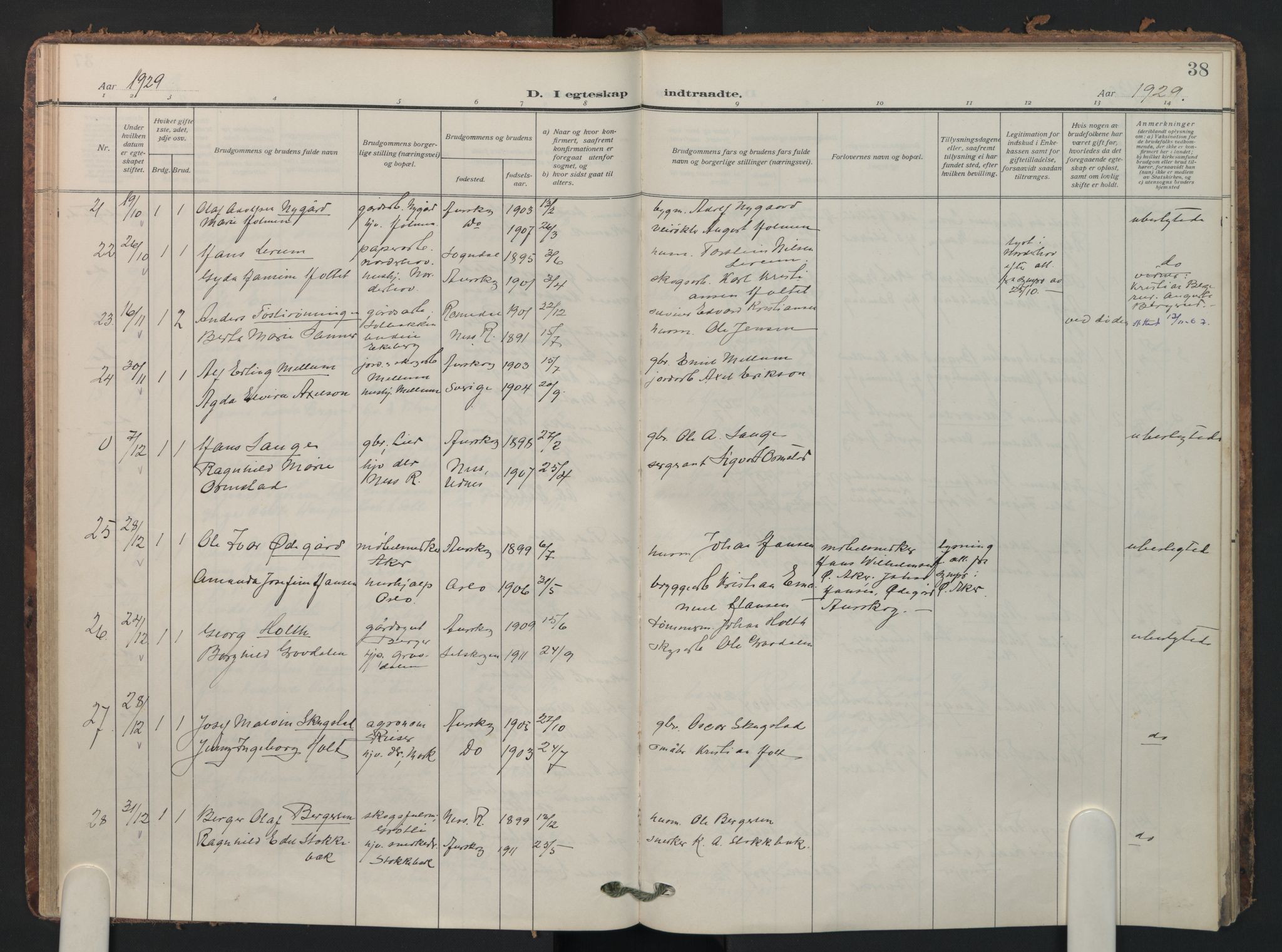 Aurskog prestekontor Kirkebøker, AV/SAO-A-10304a/F/Fa/L0016: Parish register (official) no. I 16, 1910-1934, p. 38