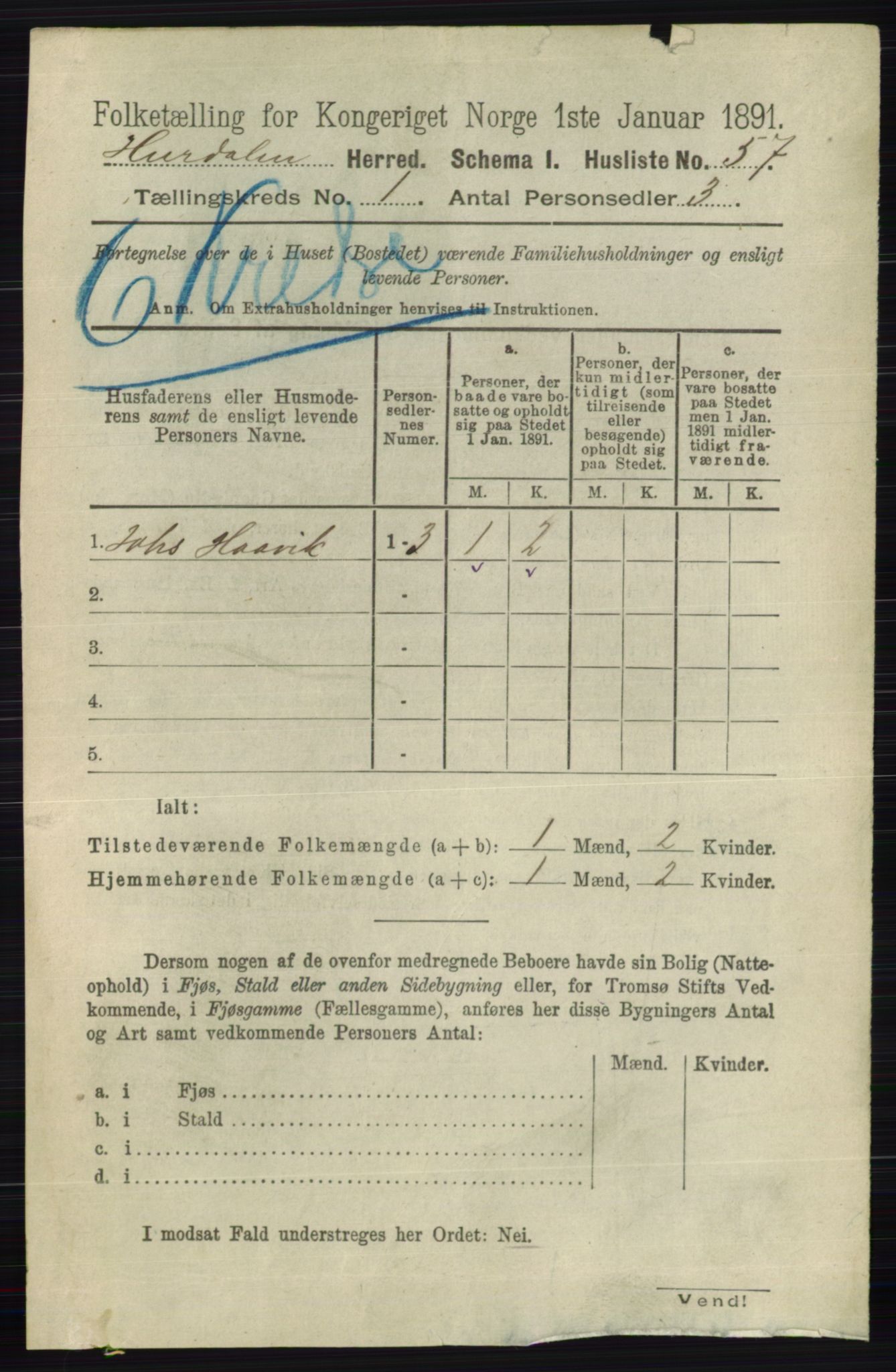 RA, 1891 census for 0239 Hurdal, 1891, p. 75