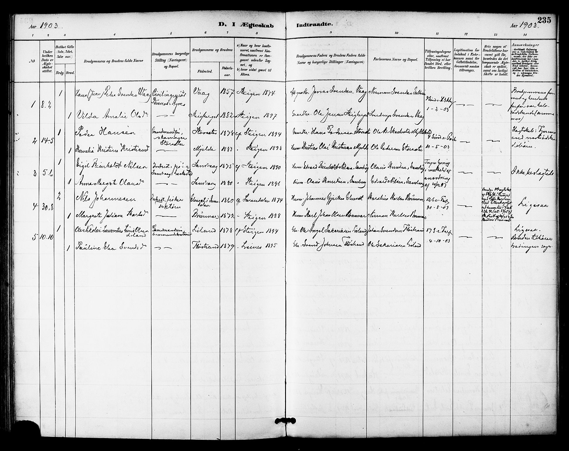 Ministerialprotokoller, klokkerbøker og fødselsregistre - Nordland, AV/SAT-A-1459/855/L0803: Parish register (official) no. 855A11, 1887-1905, p. 235