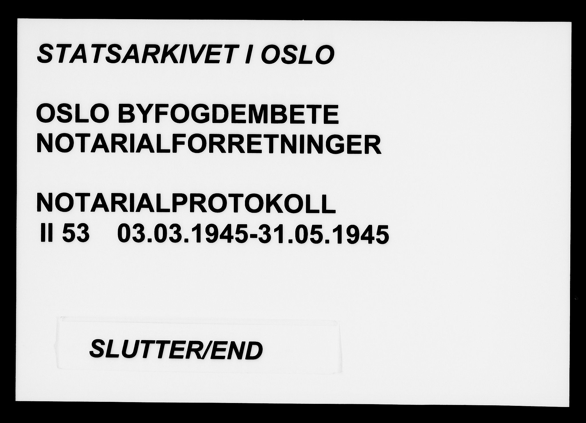 Oslo byfogd avd. I, SAO/A-10220/L/Lb/Lbb/L0053: Notarialprotokoll, rekke II: Vigsler, 1945
