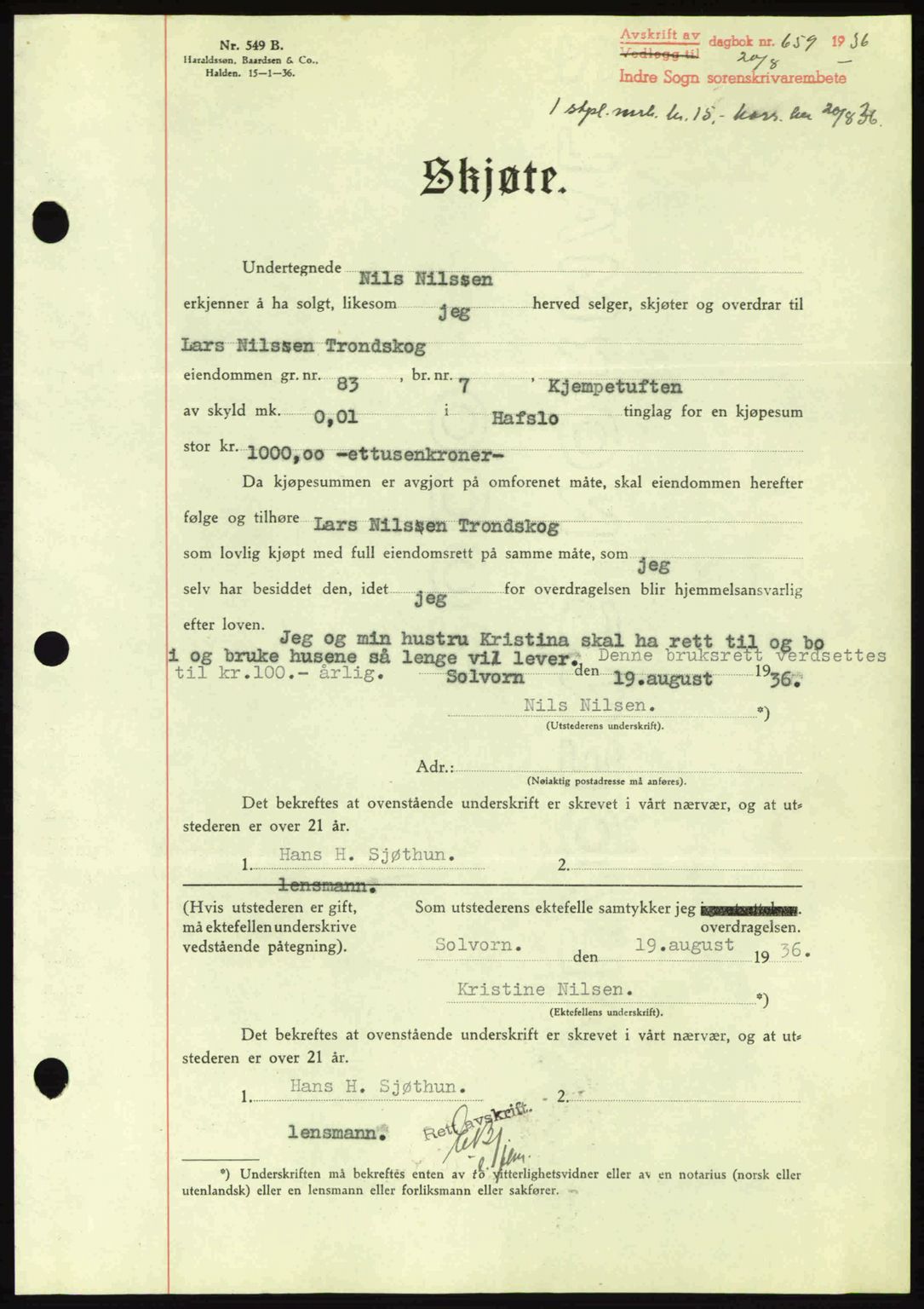 Indre Sogn tingrett, SAB/A-3301/1/G/Gb/Gba/L0030: Mortgage book no. 30, 1935-1937, Deed date: 20.08.1936