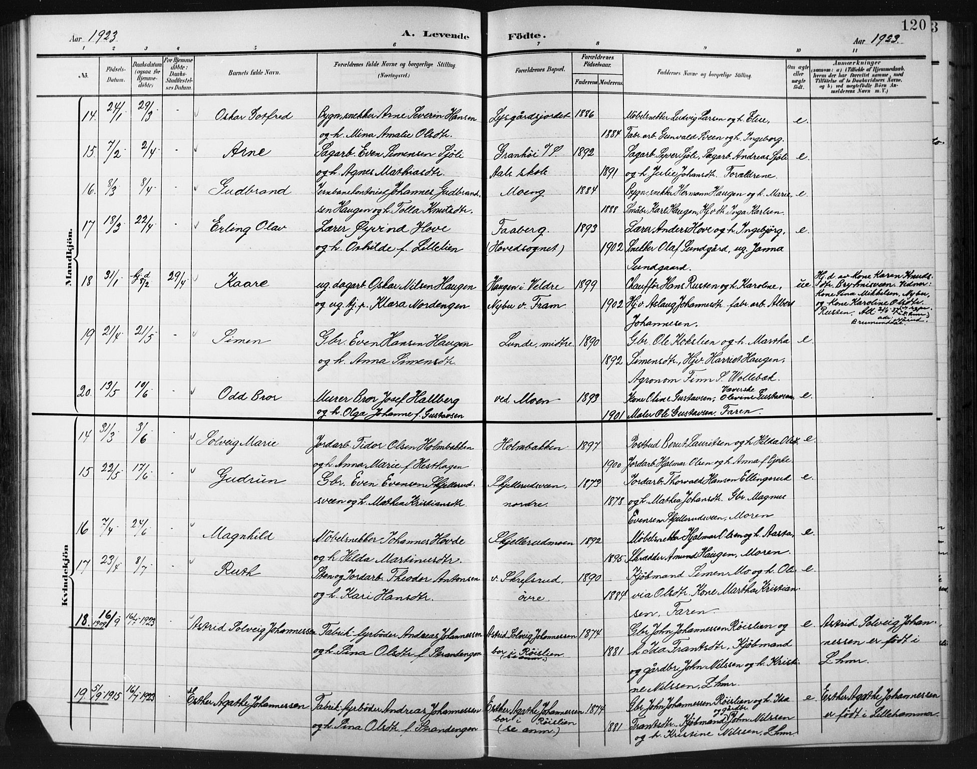 Fåberg prestekontor, AV/SAH-PREST-086/H/Ha/Hab/L0012: Parish register (copy) no. 12, 1903-1924, p. 120