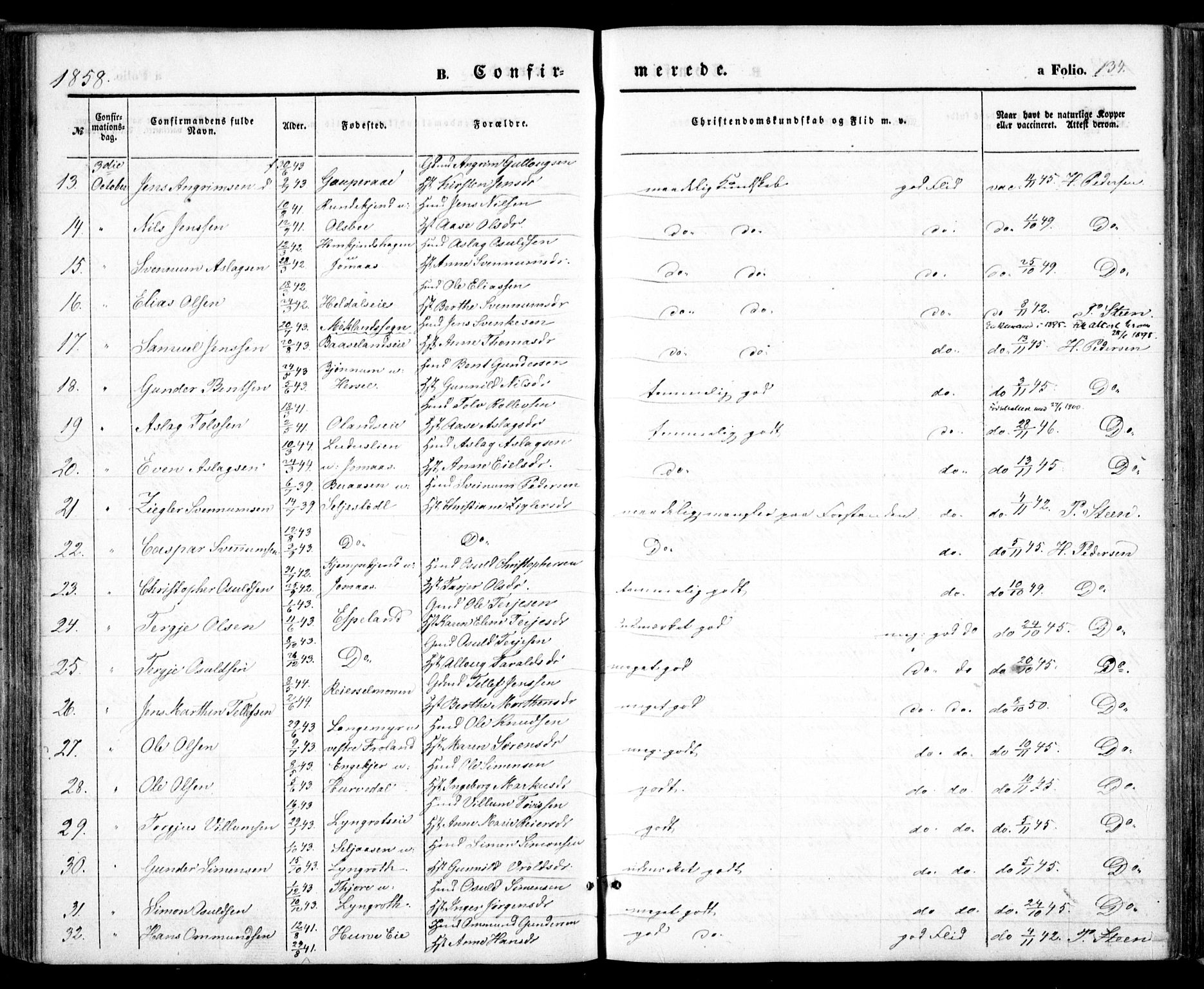 Froland sokneprestkontor, AV/SAK-1111-0013/F/Fa/L0002: Parish register (official) no. A 2, 1845-1863, p. 134