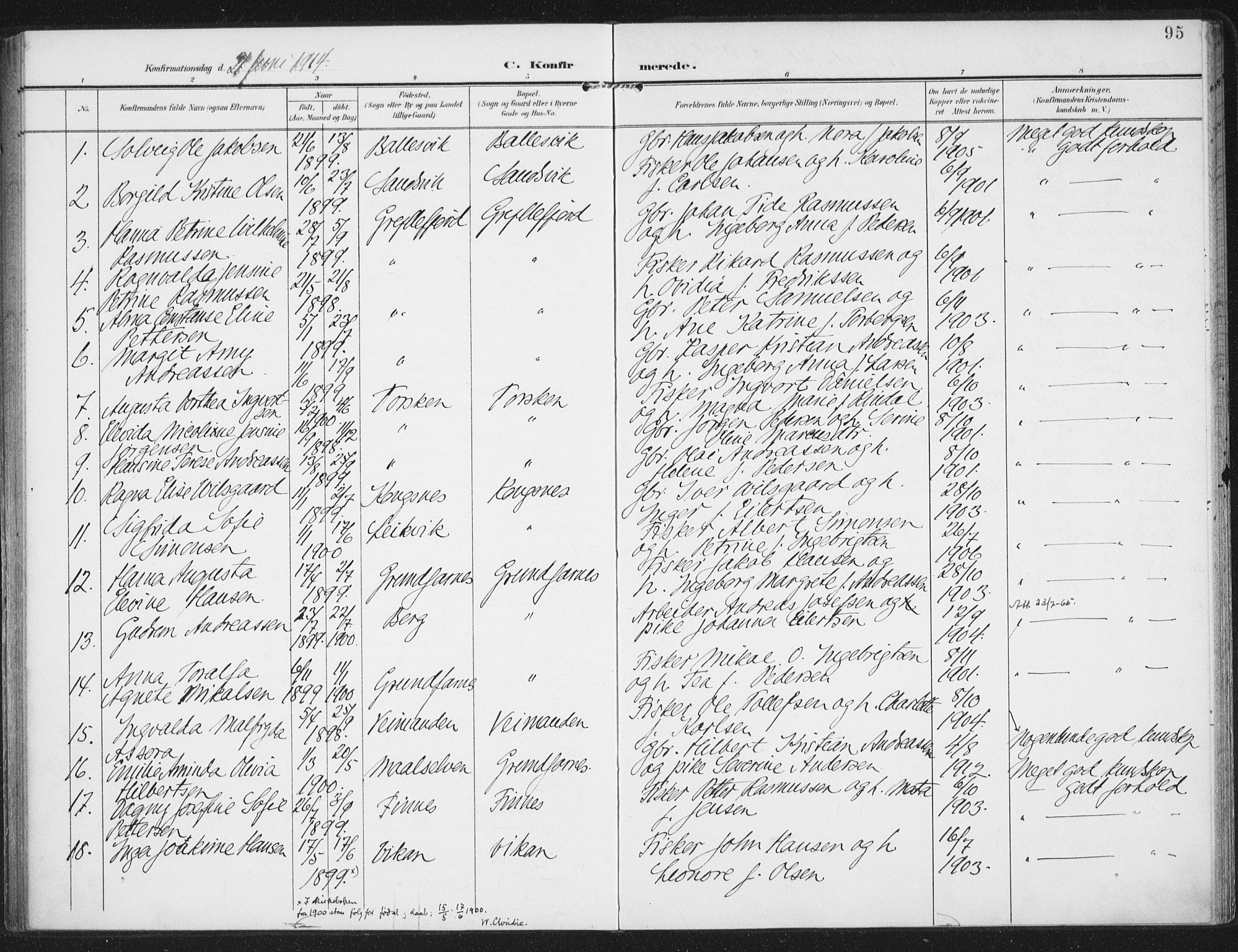 Berg sokneprestkontor, SATØ/S-1318/G/Ga/Gaa/L0008kirke: Parish register (official) no. 8, 1904-1916, p. 95