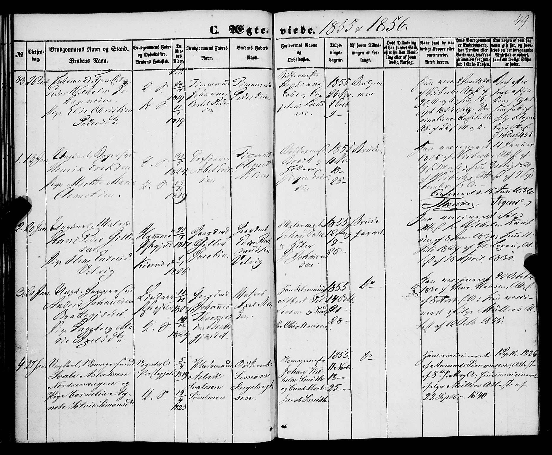 Korskirken sokneprestembete, AV/SAB-A-76101/H/Haa/L0035: Parish register (official) no. D 2, 1852-1867, p. 49