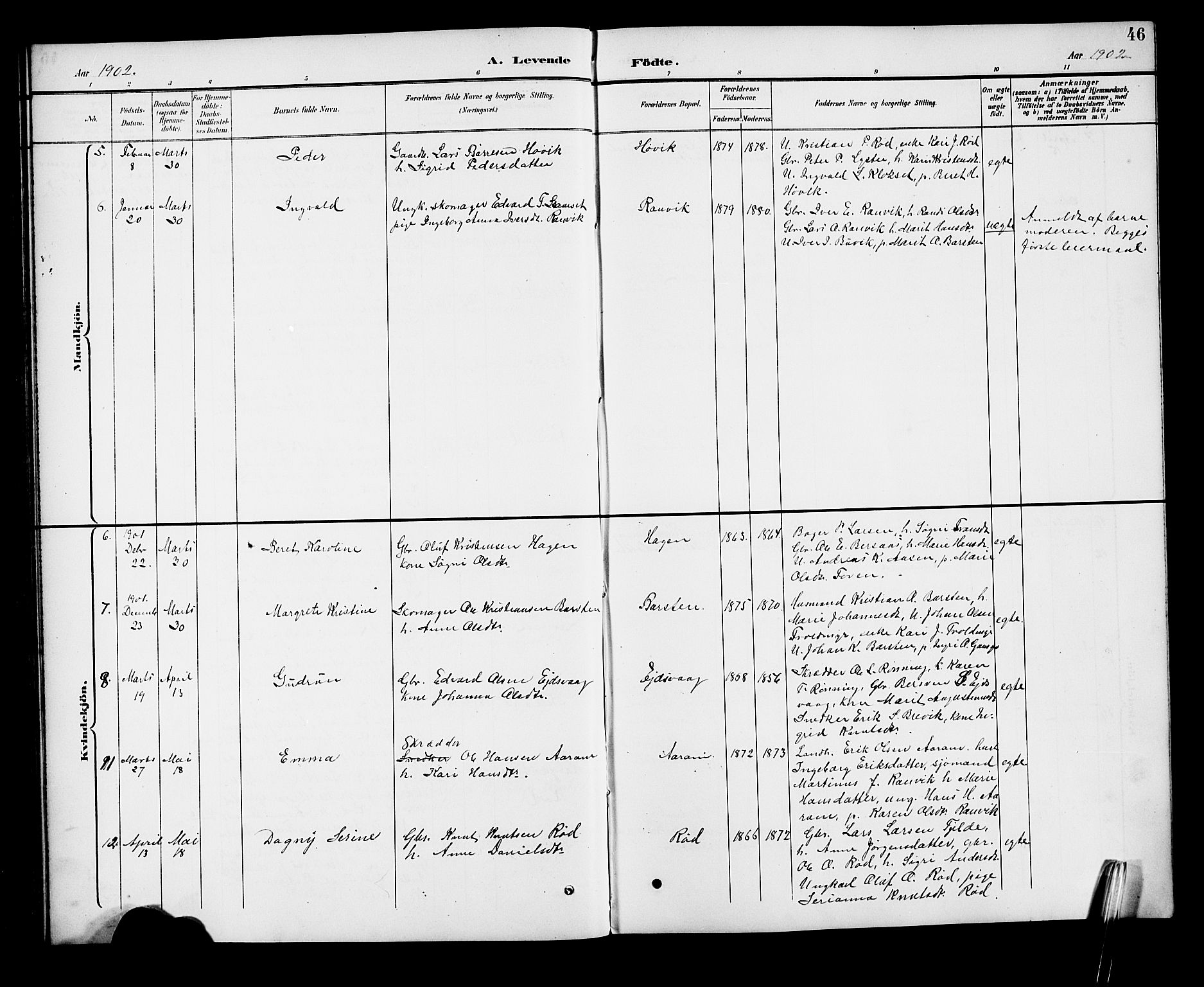 Ministerialprotokoller, klokkerbøker og fødselsregistre - Møre og Romsdal, AV/SAT-A-1454/551/L0632: Parish register (copy) no. 551C04, 1894-1920, p. 46