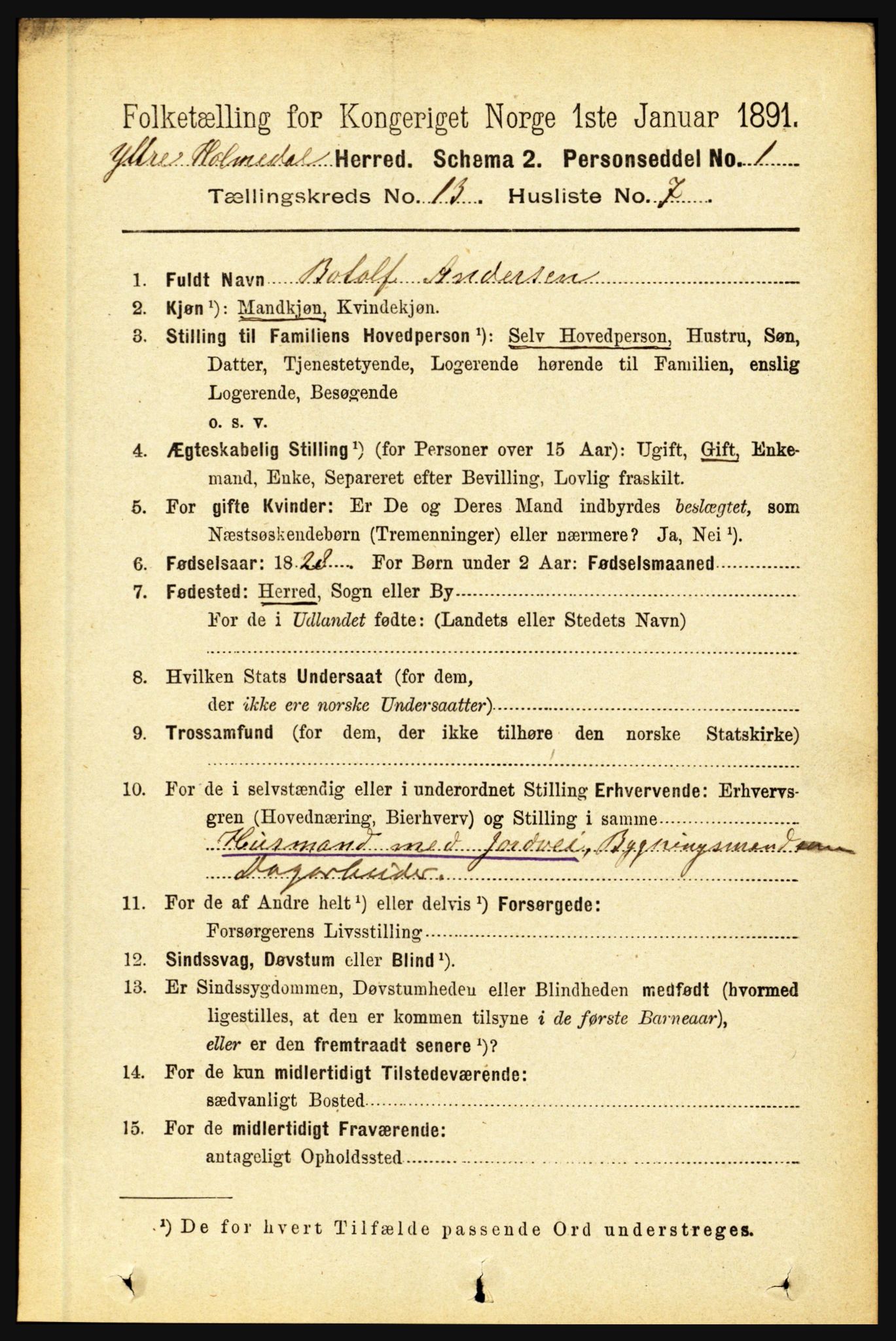 RA, 1891 census for 1429 Ytre Holmedal, 1891, p. 3478