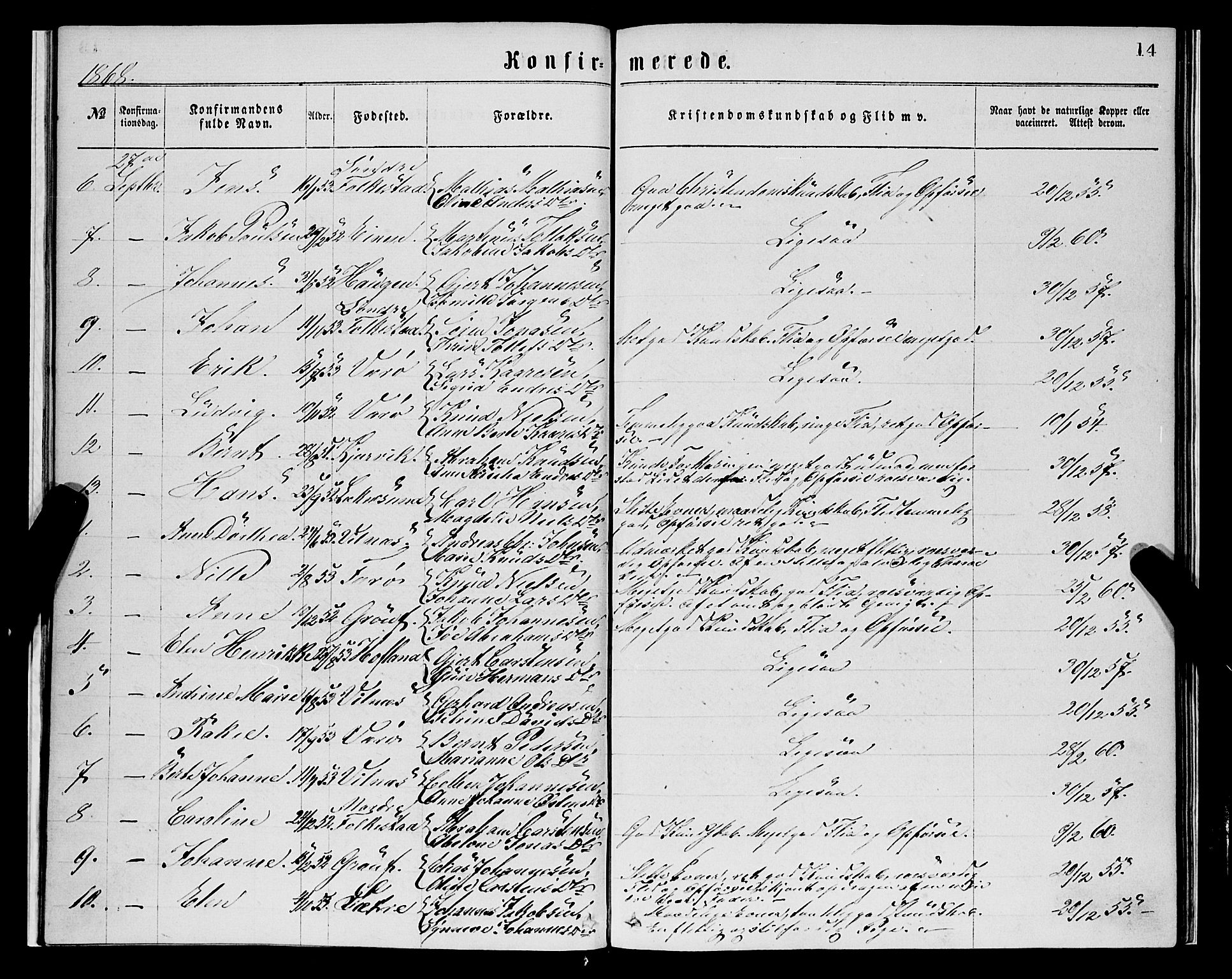 Askvoll sokneprestembete, AV/SAB-A-79501/H/Haa/Haaa/L0013: Parish register (official) no. A 13, 1865-1878, p. 14