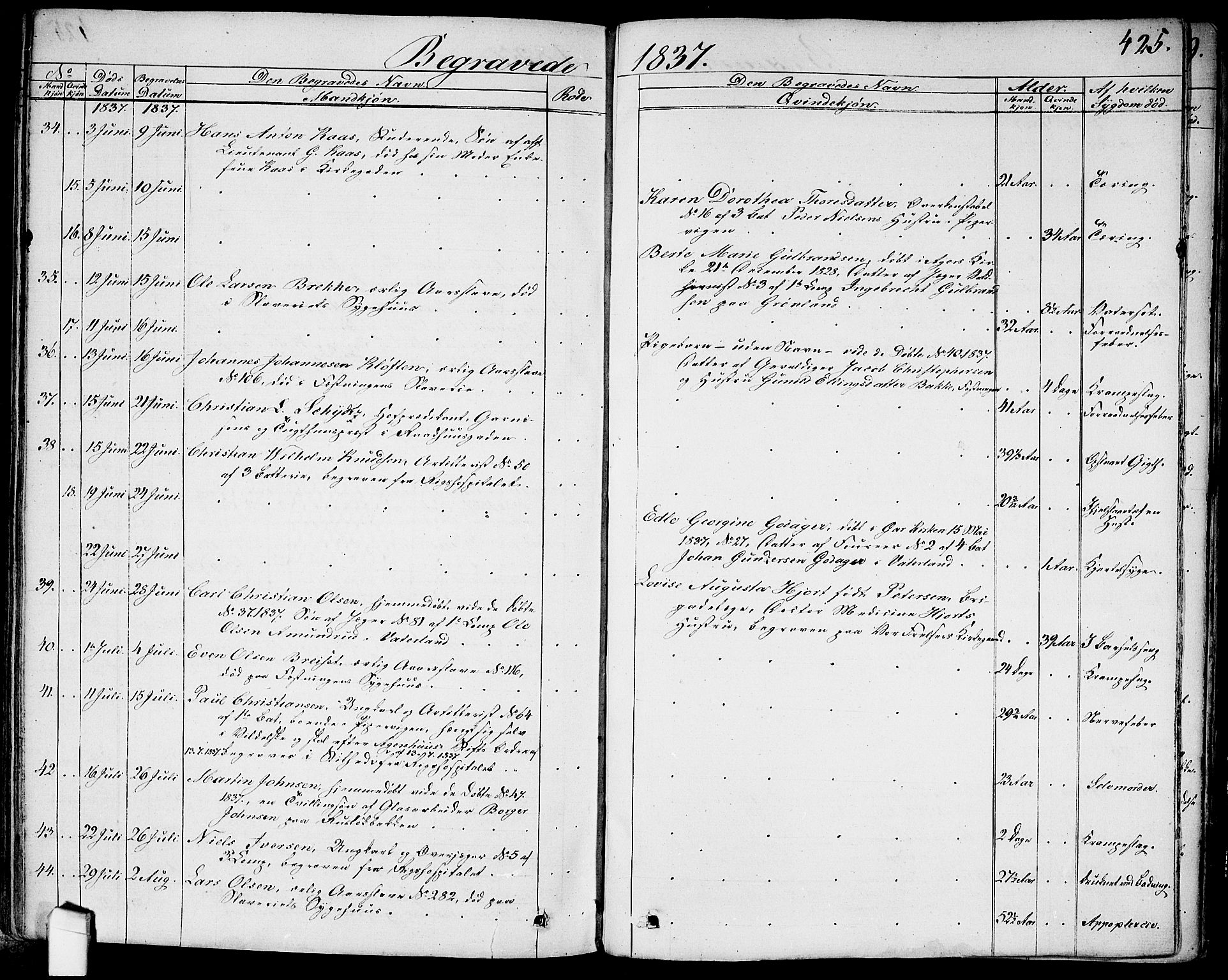 Garnisonsmenigheten Kirkebøker, AV/SAO-A-10846/G/Ga/L0004: Parish register (copy) no. 4, 1828-1840, p. 425