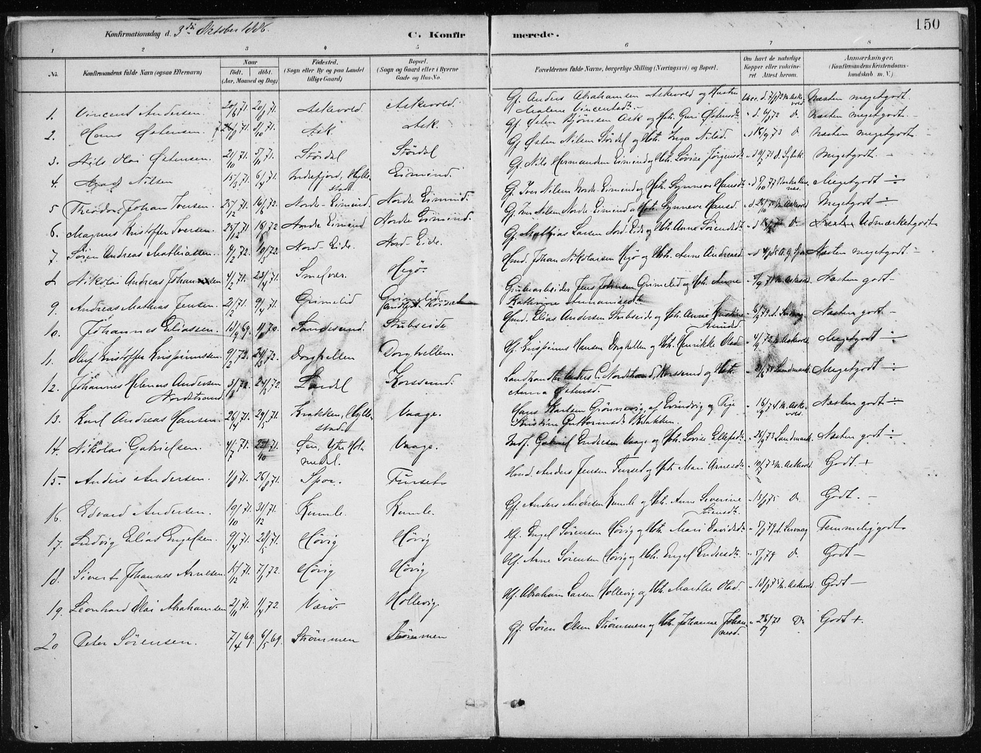 Askvoll sokneprestembete, AV/SAB-A-79501/H/Haa/Haab/L0002: Parish register (official) no. B 2, 1879-1909, p. 150