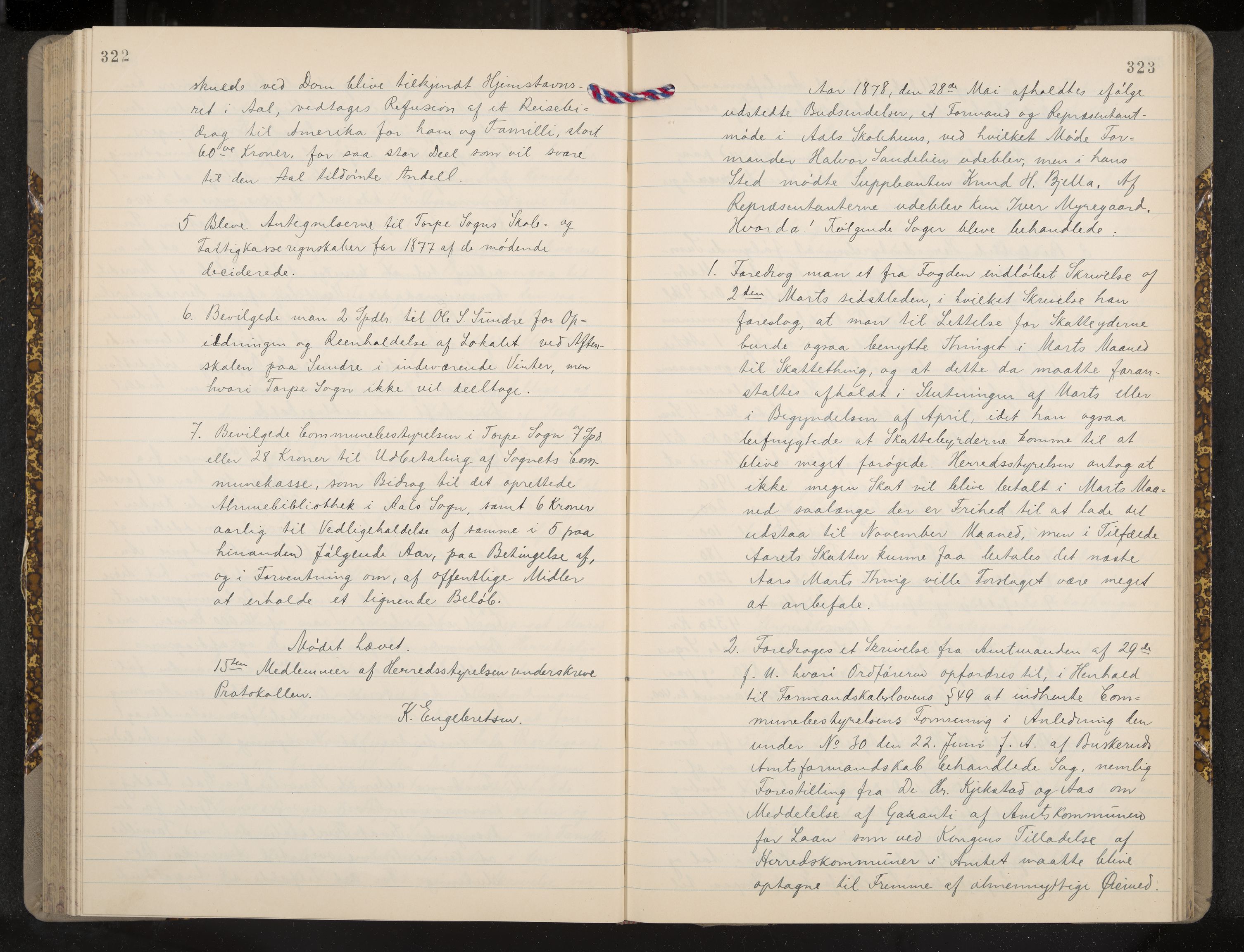 Ål formannskap og sentraladministrasjon, IKAK/0619021/A/Aa/L0003: Utskrift av møtebok, 1864-1880, p. 322-323