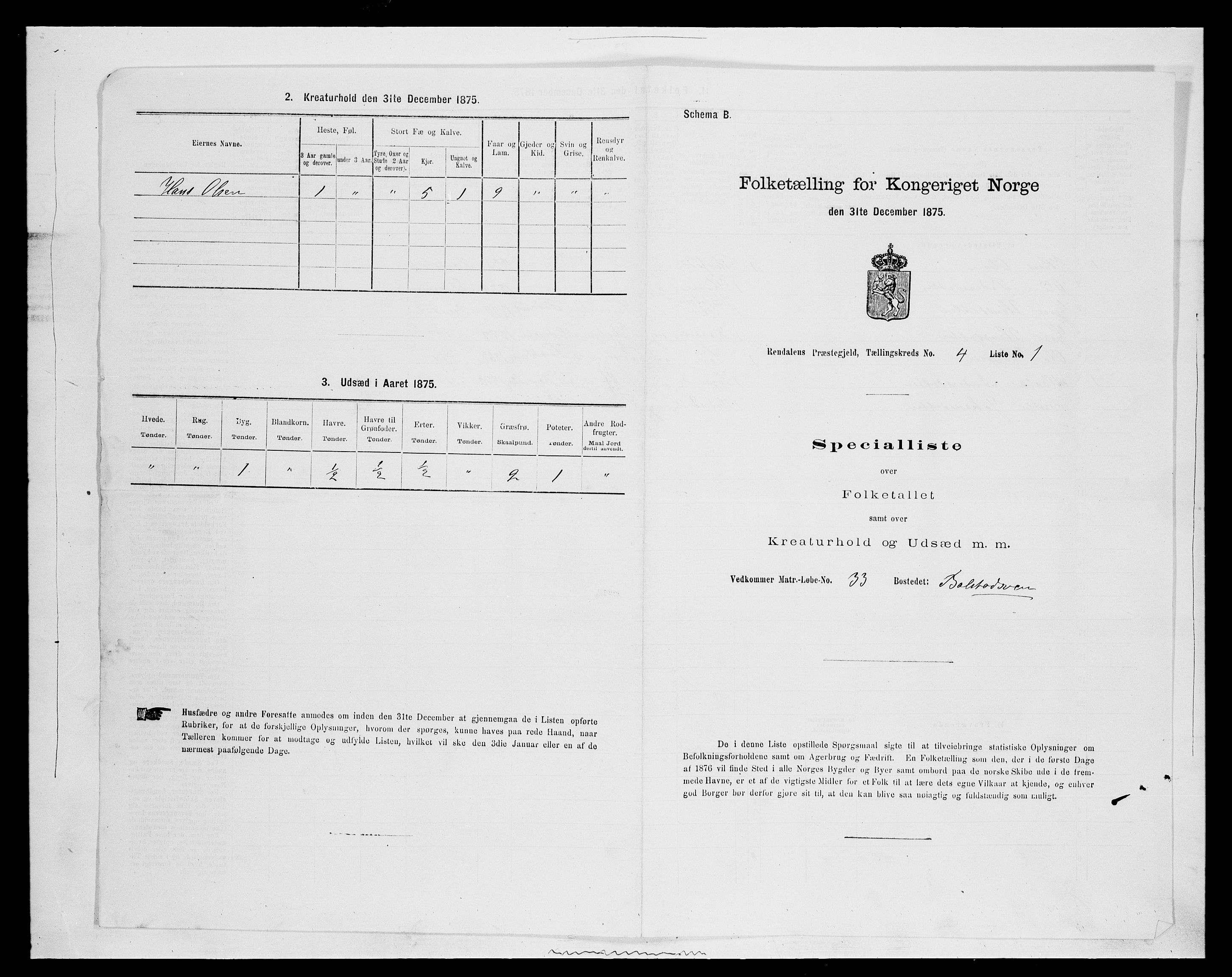 SAH, 1875 census for 0432P Rendalen, 1875, p. 397