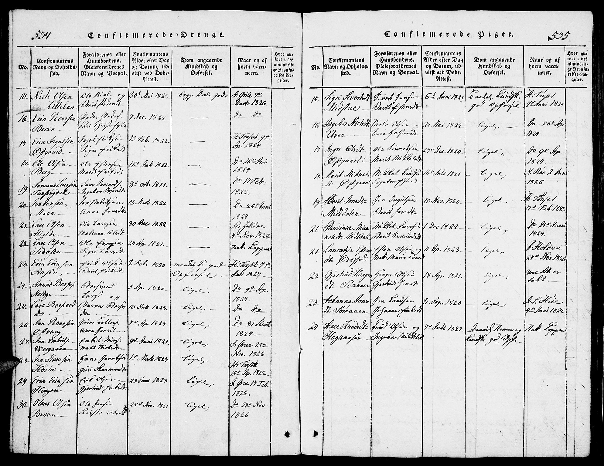 Tolga prestekontor, SAH/PREST-062/L/L0002: Parish register (copy) no. 2, 1815-1844, p. 534-535