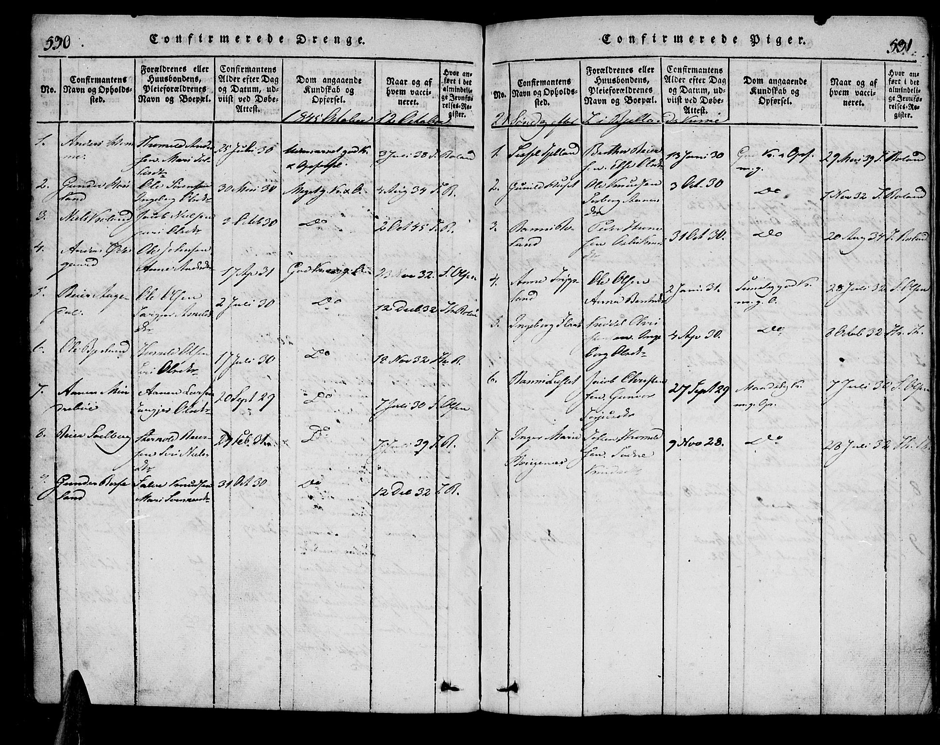 Bjelland sokneprestkontor, SAK/1111-0005/F/Fa/Faa/L0002: Parish register (official) no. A 2, 1816-1866, p. 530-531