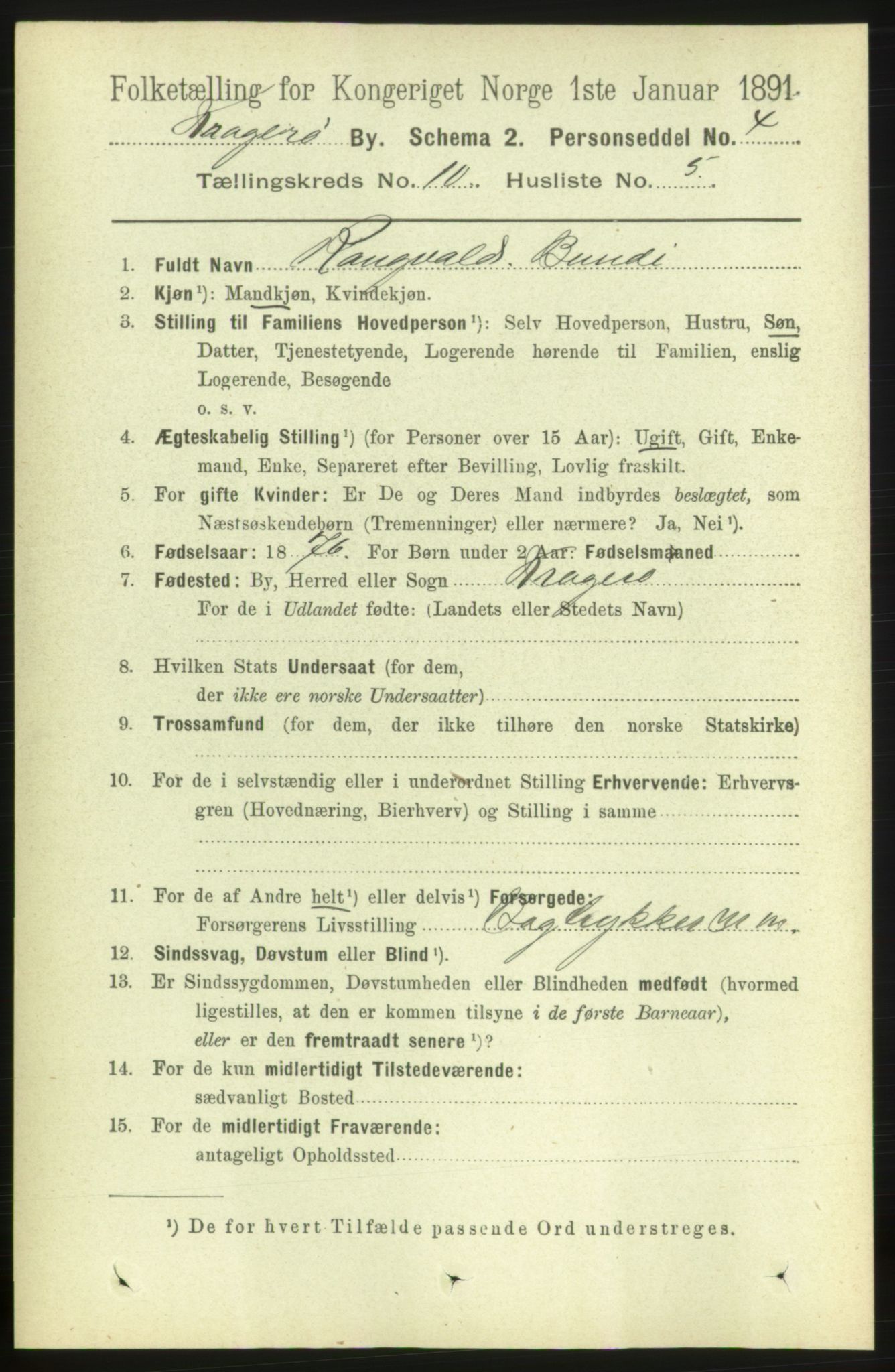 RA, 1891 census for 0801 Kragerø, 1891, p. 3784