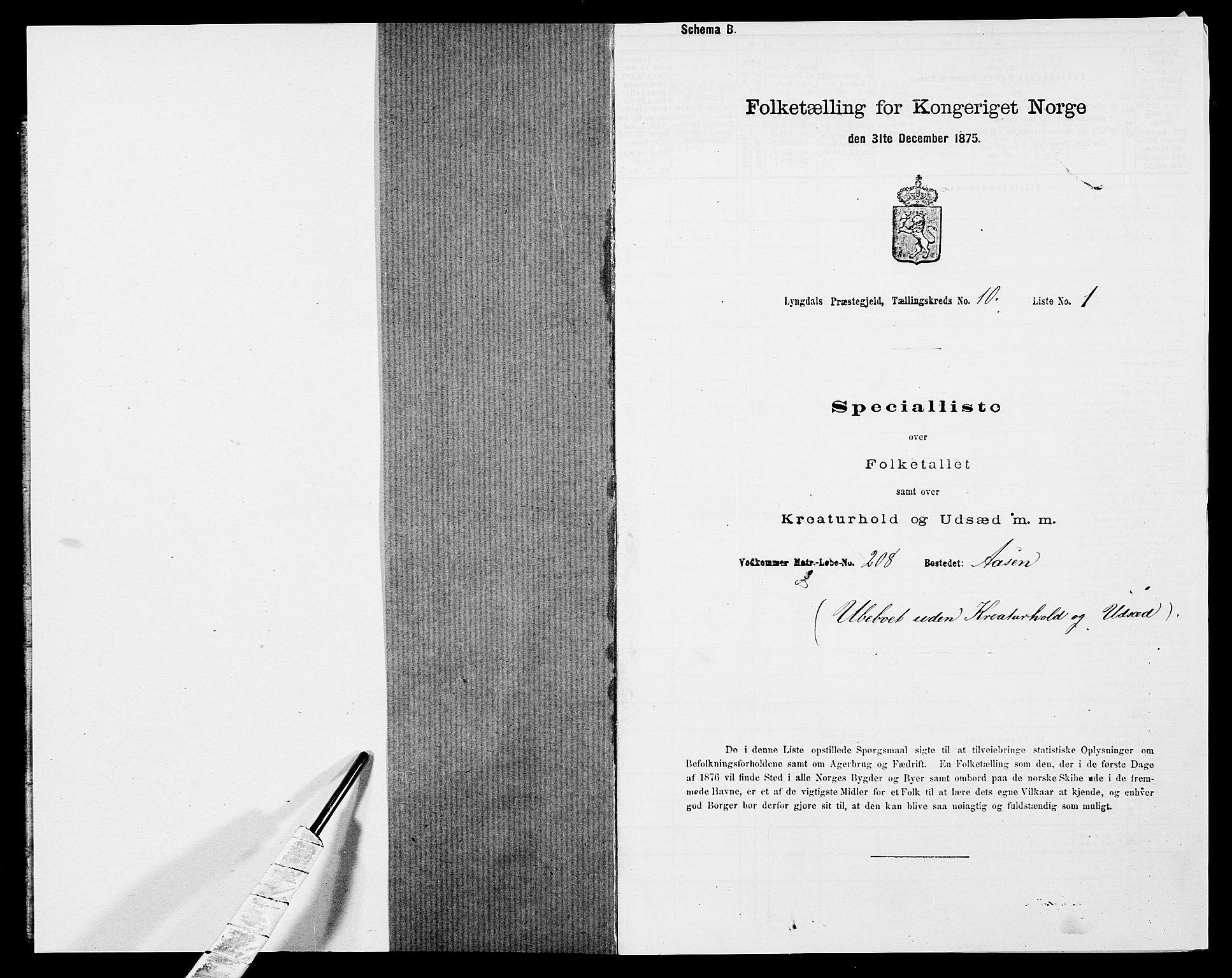 SAK, 1875 census for 1032P Lyngdal, 1875, p. 1521