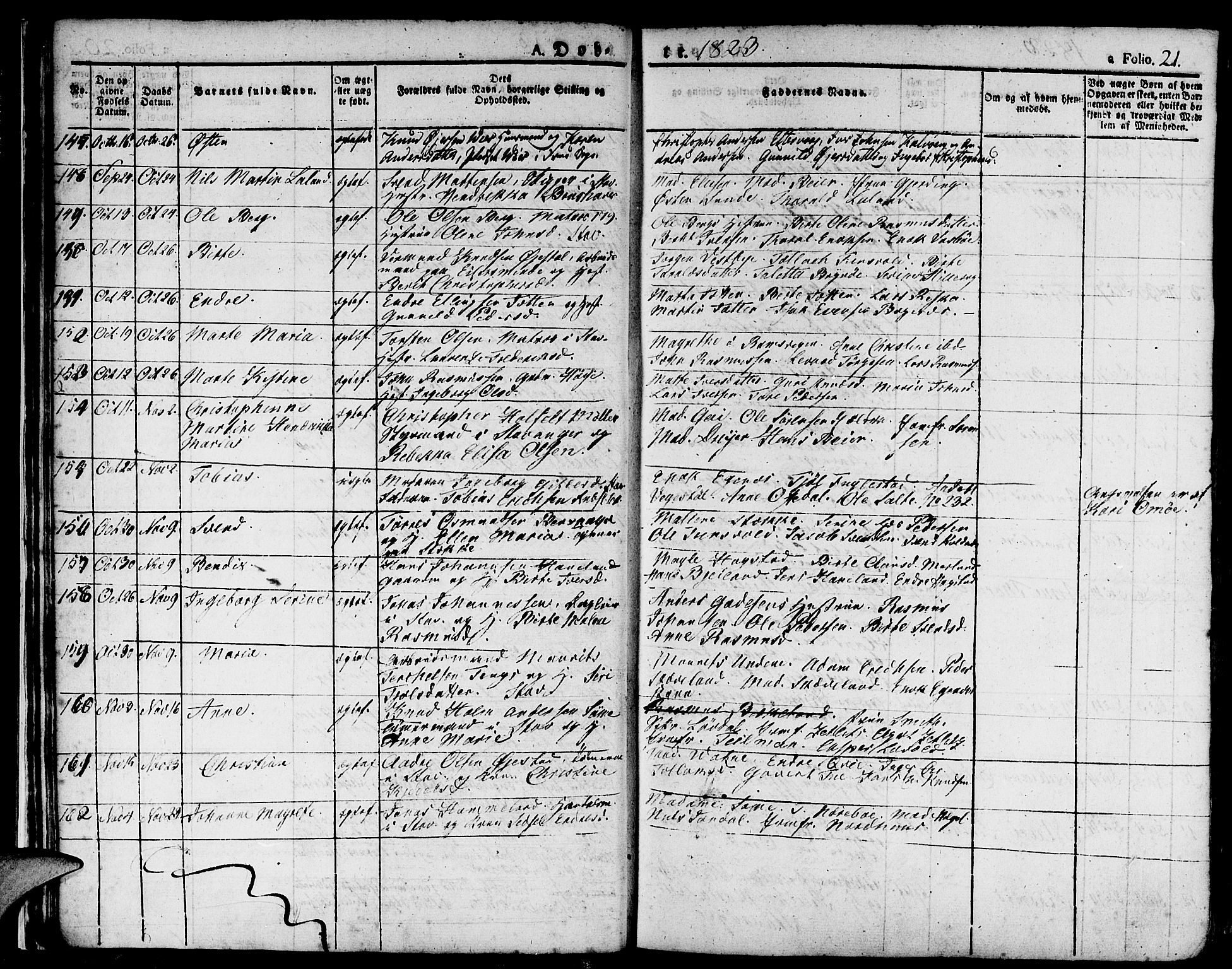 Domkirken sokneprestkontor, SAST/A-101812/001/30/30BA/L0009: Parish register (official) no. A 9, 1821-1832, p. 21