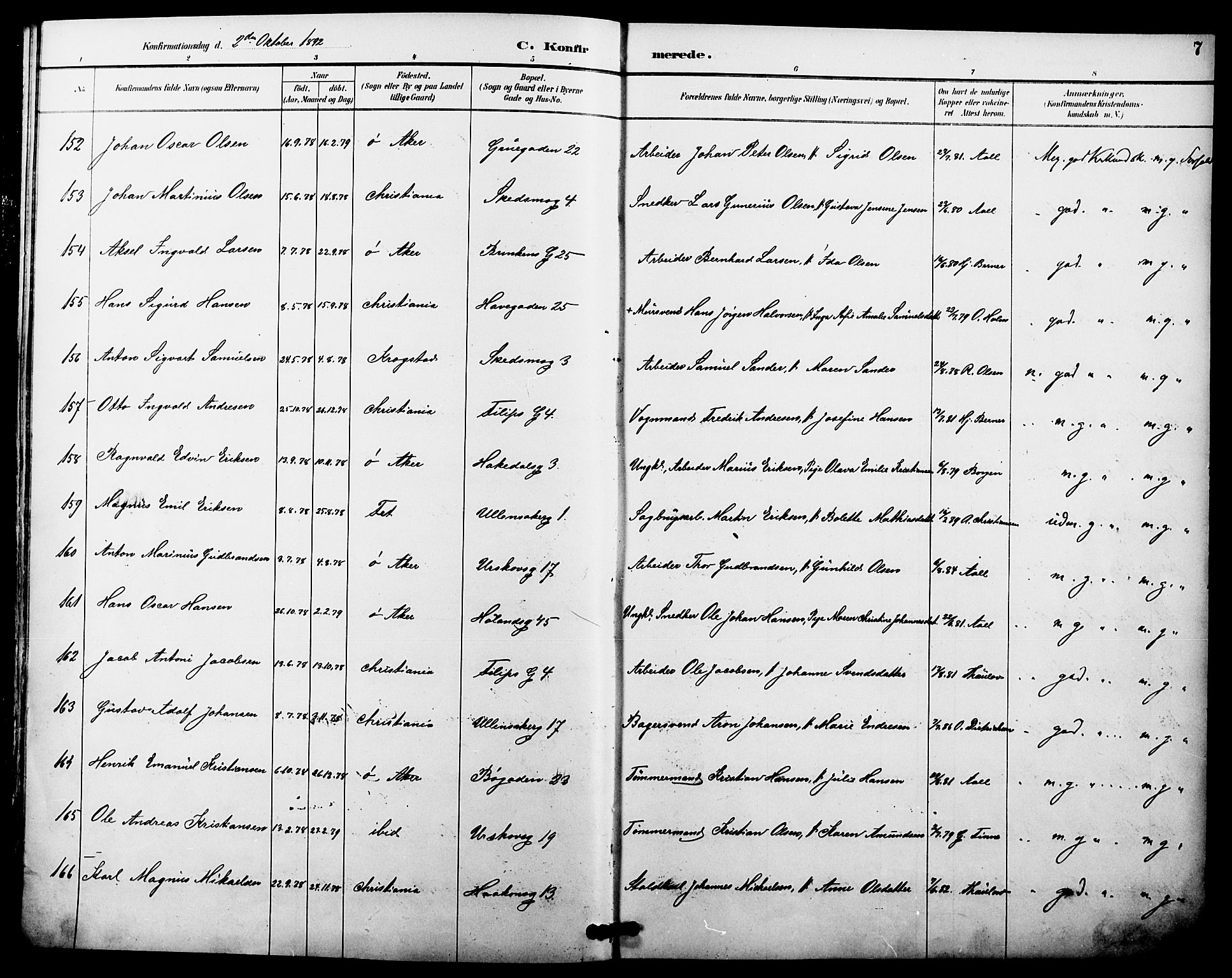 Kampen prestekontor Kirkebøker, AV/SAO-A-10853/F/Fa/L0008: Parish register (official) no. I 8, 1892-1902, p. 7