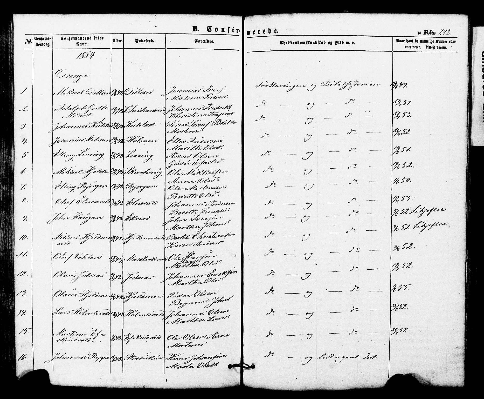 Ministerialprotokoller, klokkerbøker og fødselsregistre - Nord-Trøndelag, AV/SAT-A-1458/724/L0268: Parish register (copy) no. 724C04, 1846-1878, p. 242