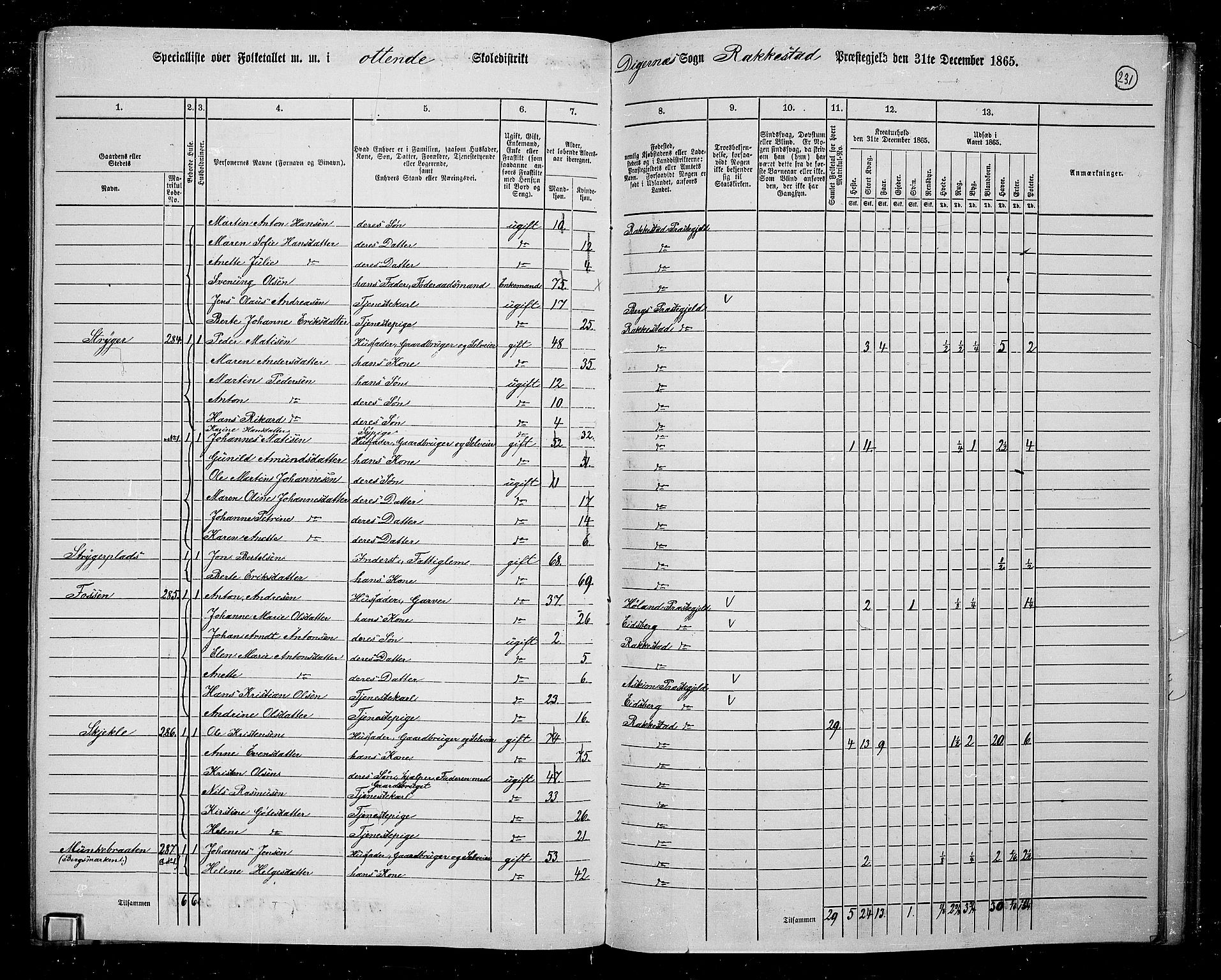 RA, 1865 census for Rakkestad, 1865, p. 222