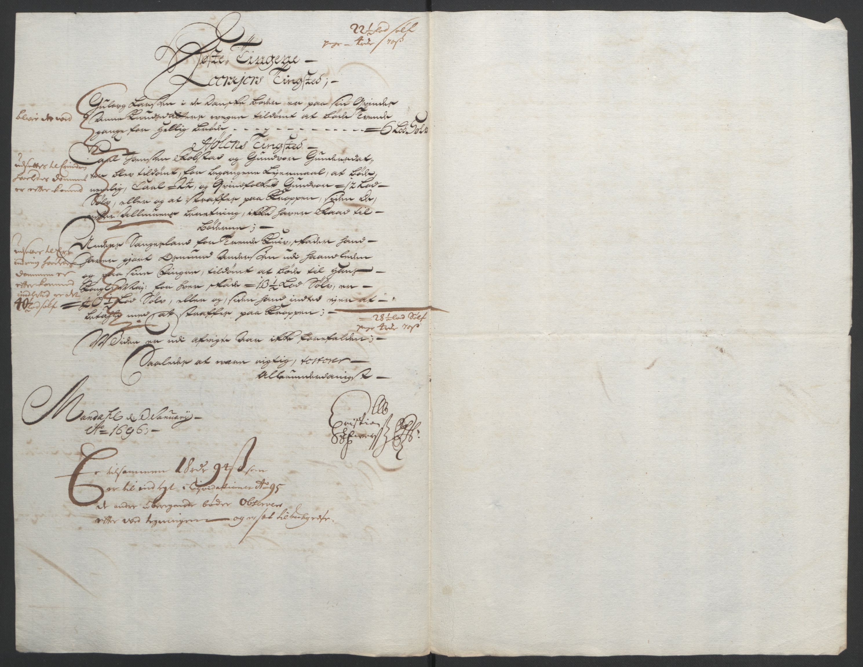 Rentekammeret inntil 1814, Reviderte regnskaper, Fogderegnskap, RA/EA-4092/R43/L2545: Fogderegnskap Lista og Mandal, 1694-1695, p. 252