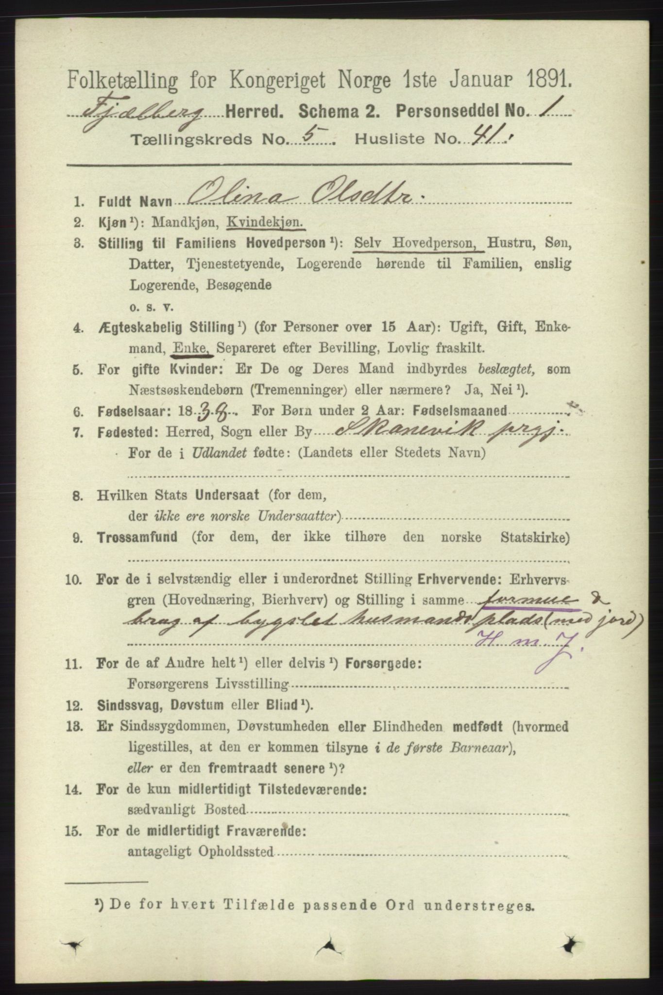 RA, 1891 census for 1213 Fjelberg, 1891, p. 1717