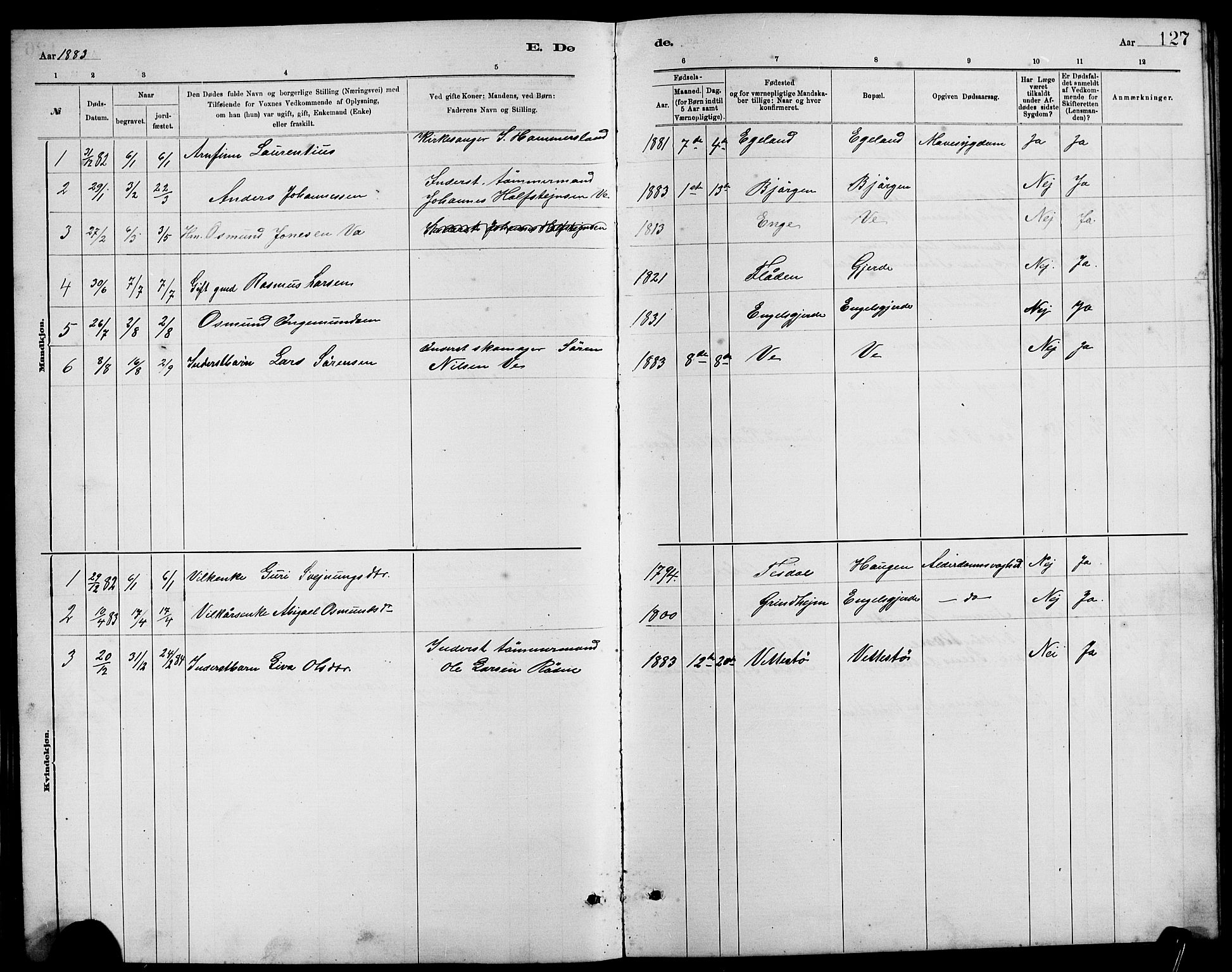 Etne sokneprestembete, SAB/A-75001/H/Hab: Parish register (copy) no. B 4, 1879-1897, p. 127
