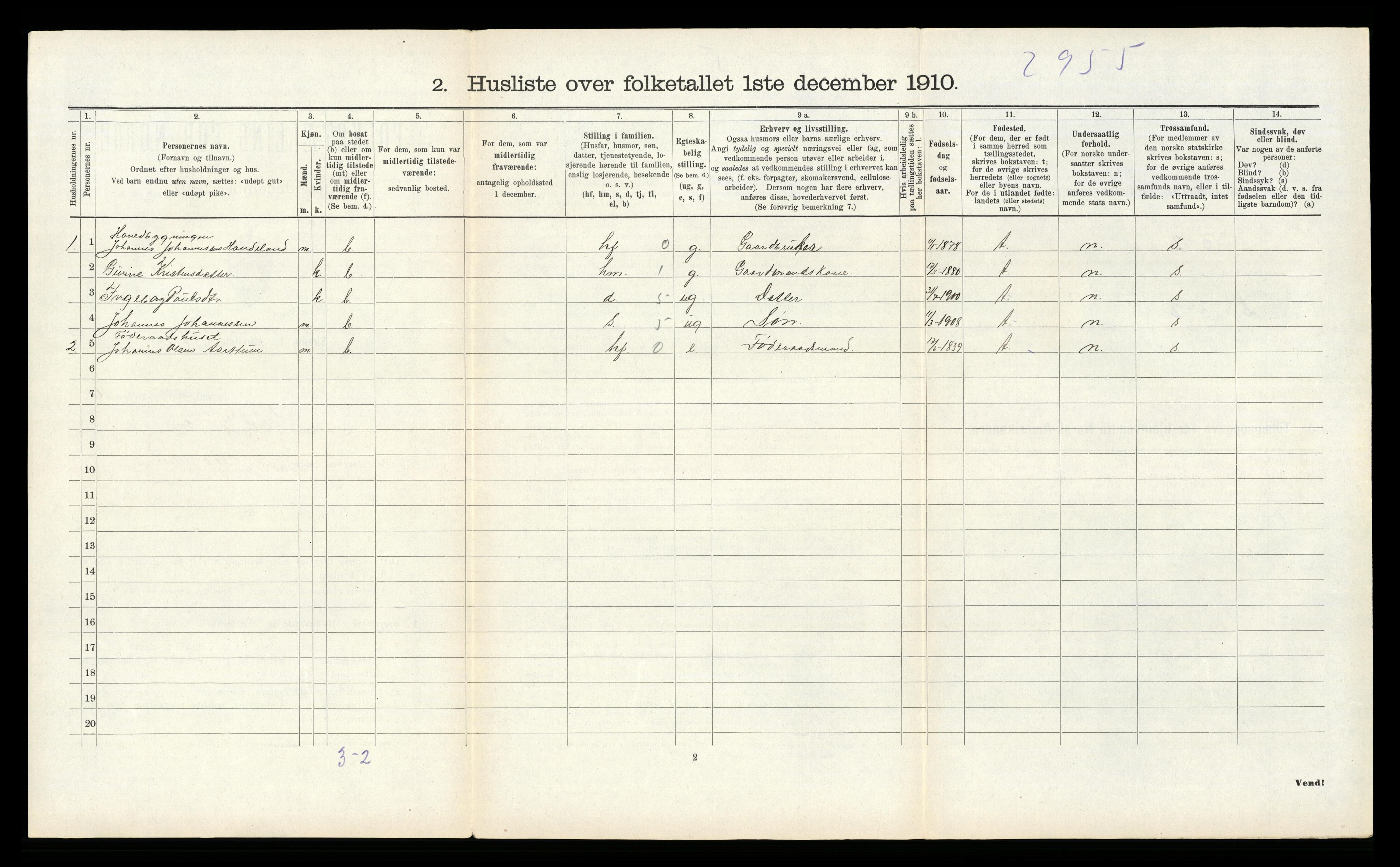 RA, 1910 census for Sauda, 1910, p. 503