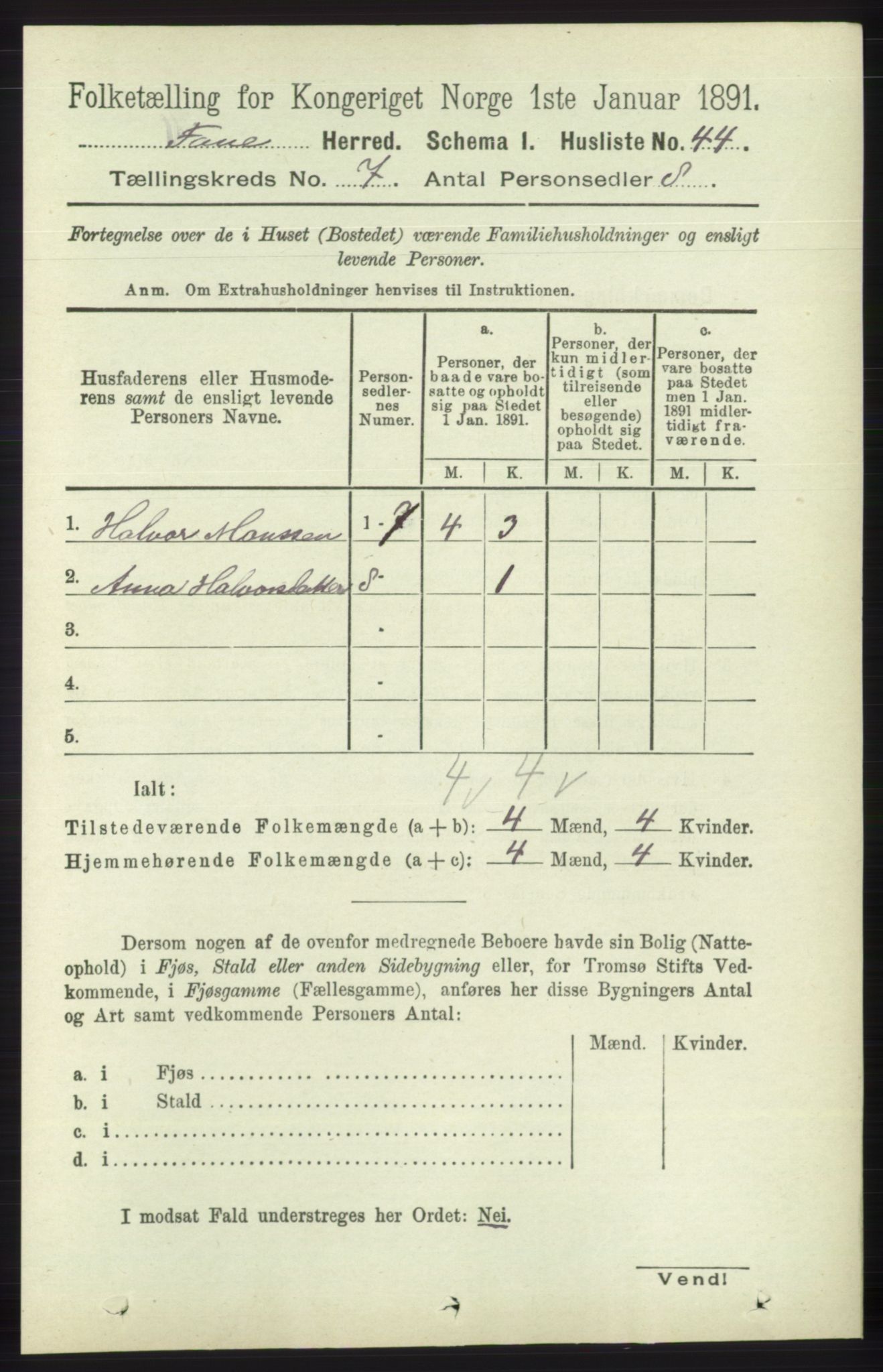 RA, 1891 census for 1249 Fana, 1891, p. 2958