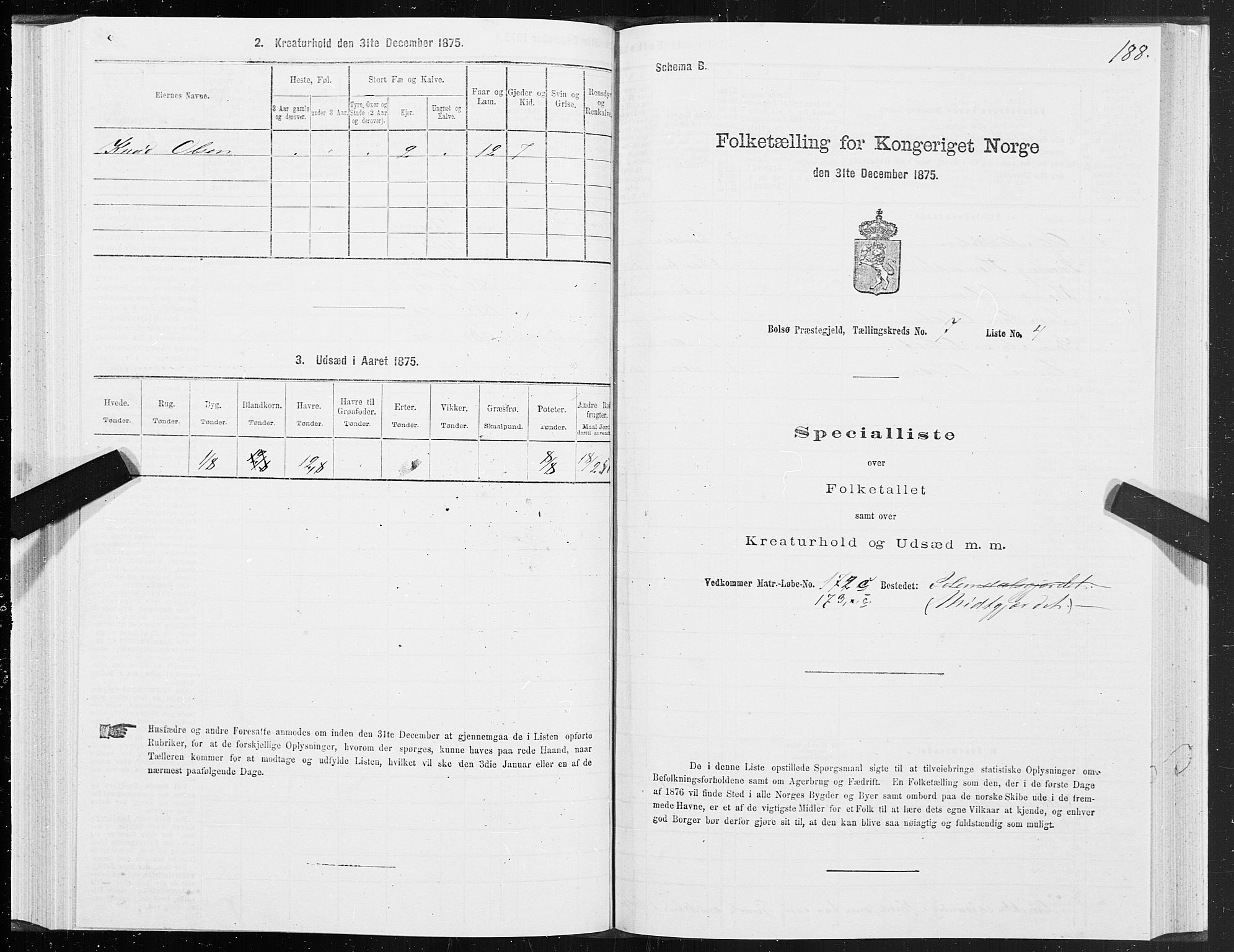 SAT, 1875 census for 1544P Bolsøy, 1875, p. 4188