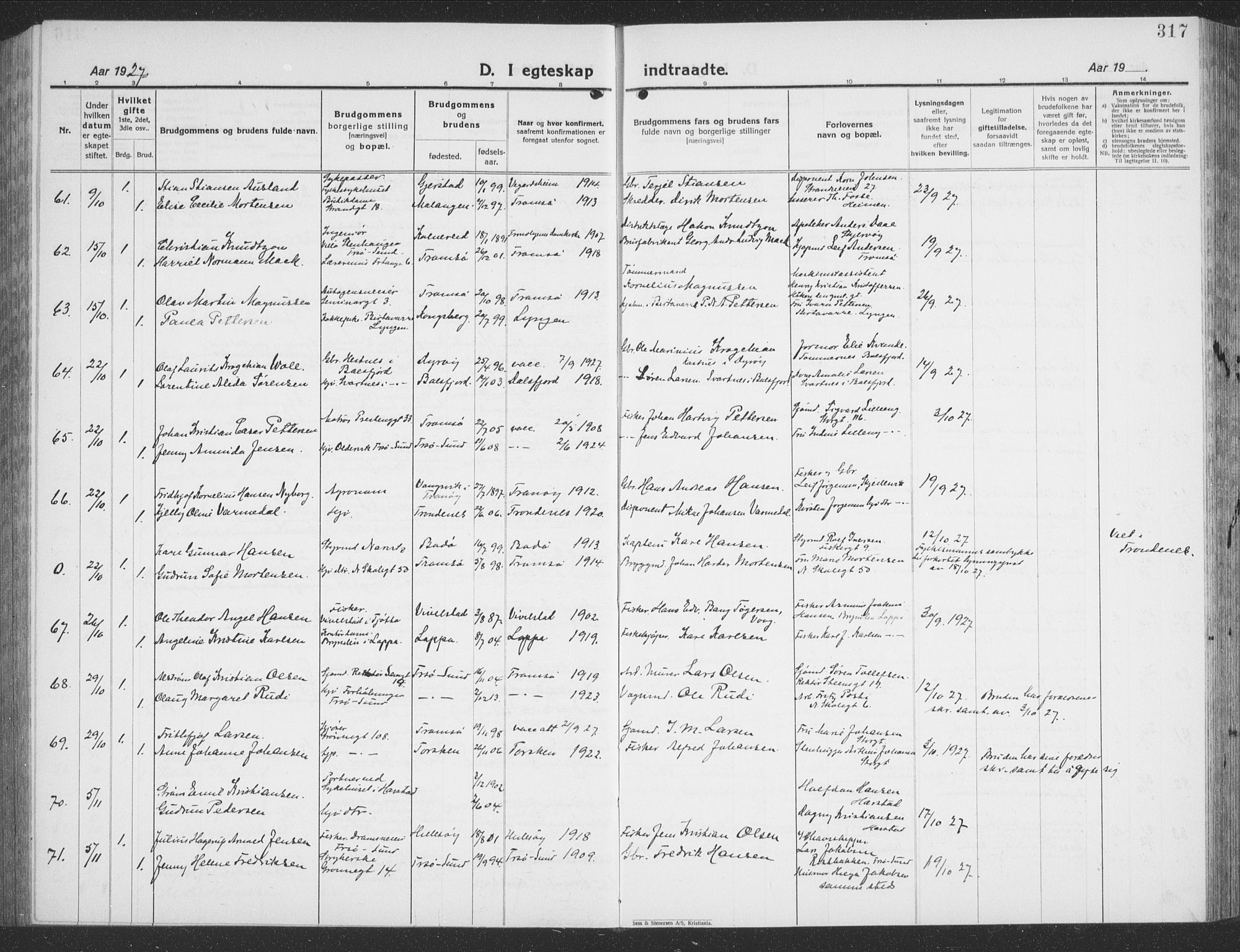 Tromsø sokneprestkontor/stiftsprosti/domprosti, AV/SATØ-S-1343/G/Gb/L0010klokker: Parish register (copy) no. 10, 1925-1937, p. 317
