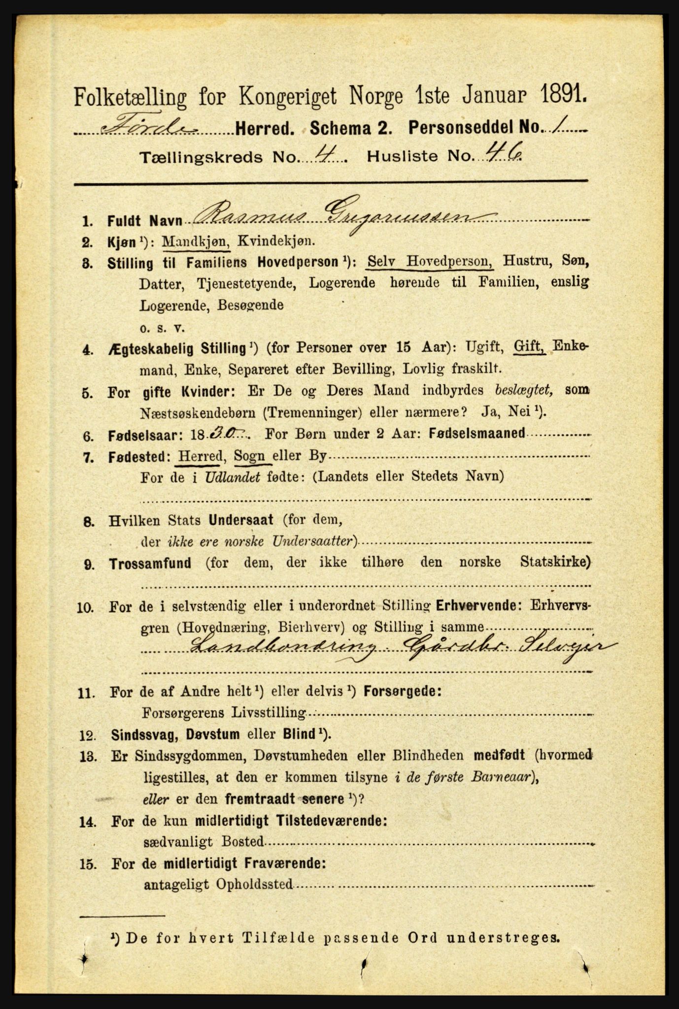 RA, 1891 census for 1432 Førde, 1891, p. 1319