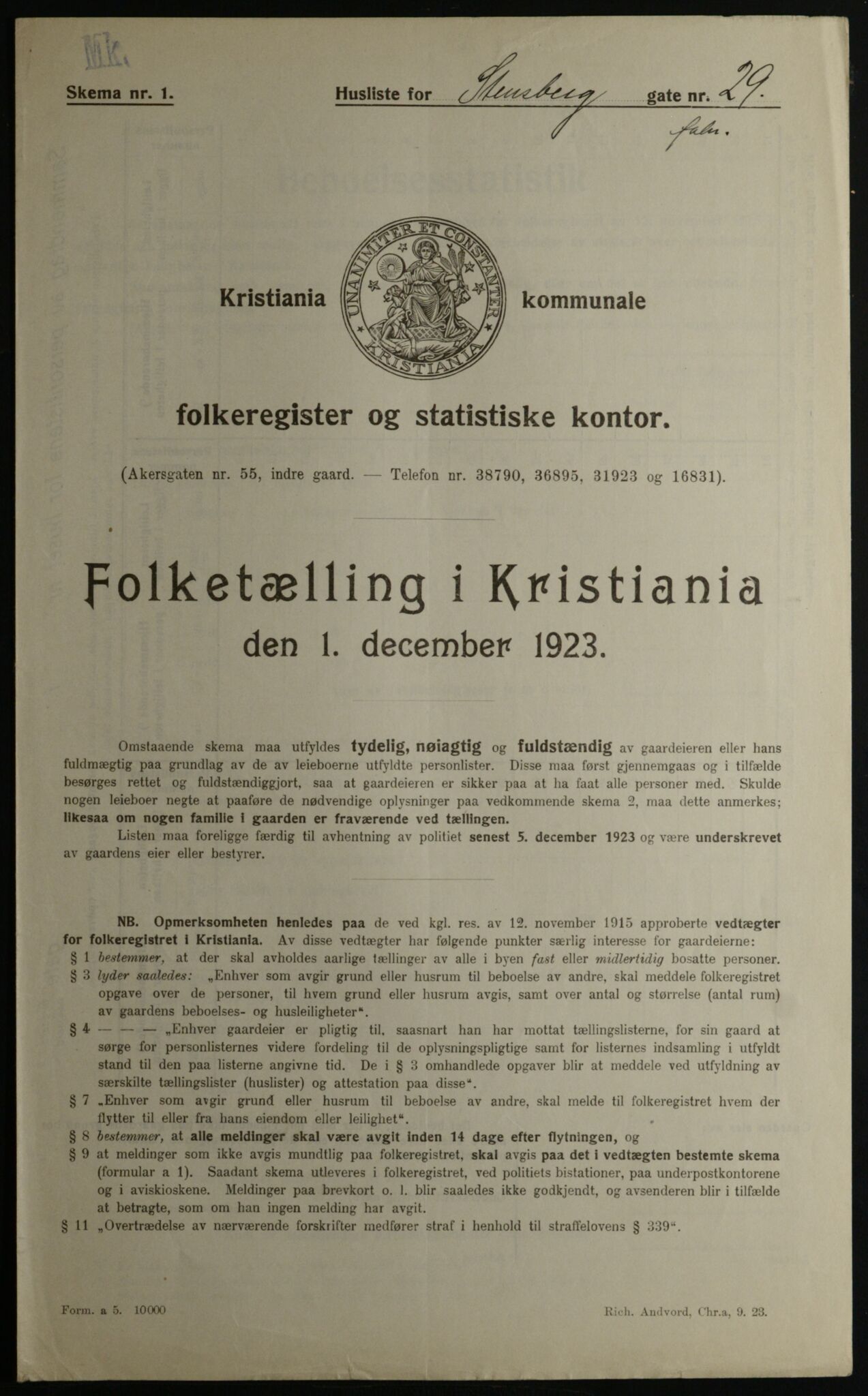 OBA, Municipal Census 1923 for Kristiania, 1923, p. 112365