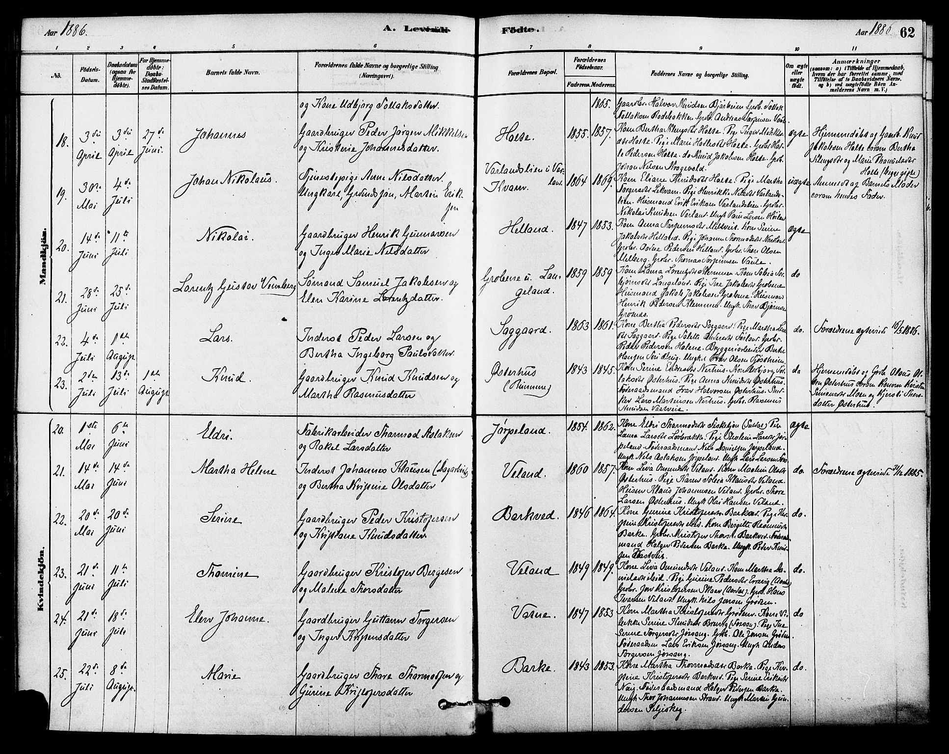 Strand sokneprestkontor, AV/SAST-A-101828/H/Ha/Haa/L0009: Parish register (official) no. A 9, 1877-1908, p. 62