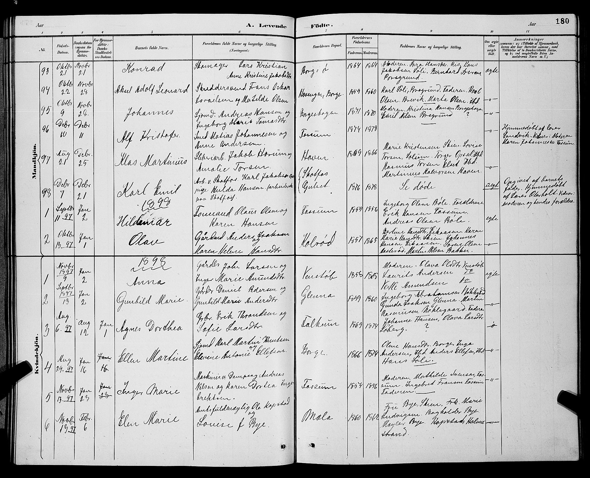 Gjerpen kirkebøker, SAKO/A-265/G/Ga/L0002: Parish register (copy) no. I 2, 1883-1900, p. 180