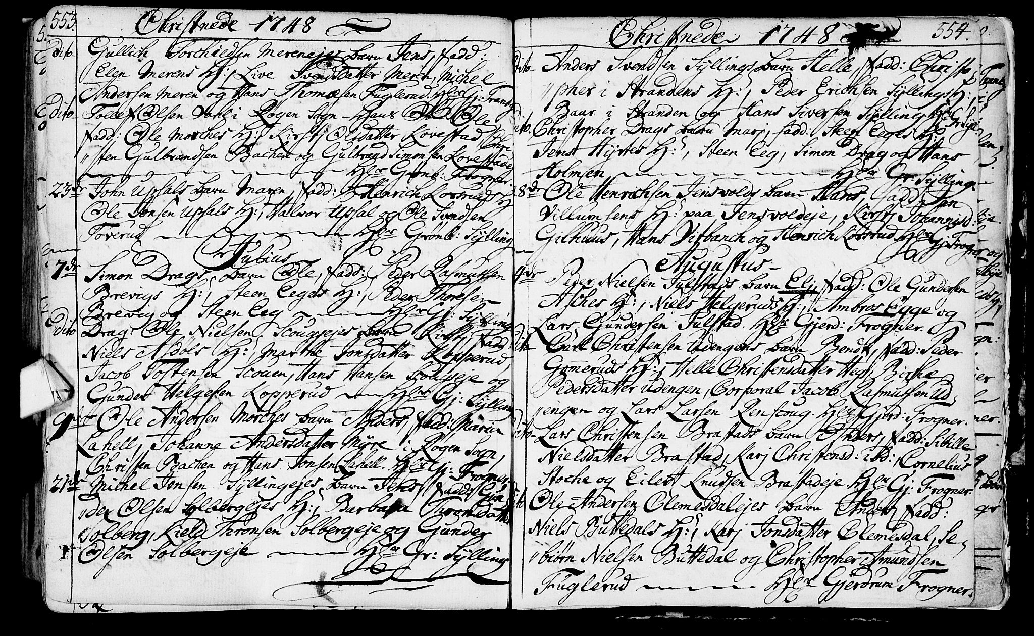 Lier kirkebøker, AV/SAKO-A-230/F/Fa/L0003: Parish register (official) no. I 3, 1727-1748, p. 553-554