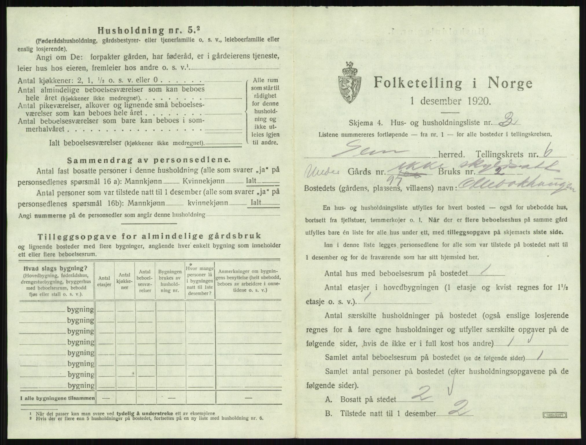 SAKO, 1920 census for Sem, 1920, p. 1265