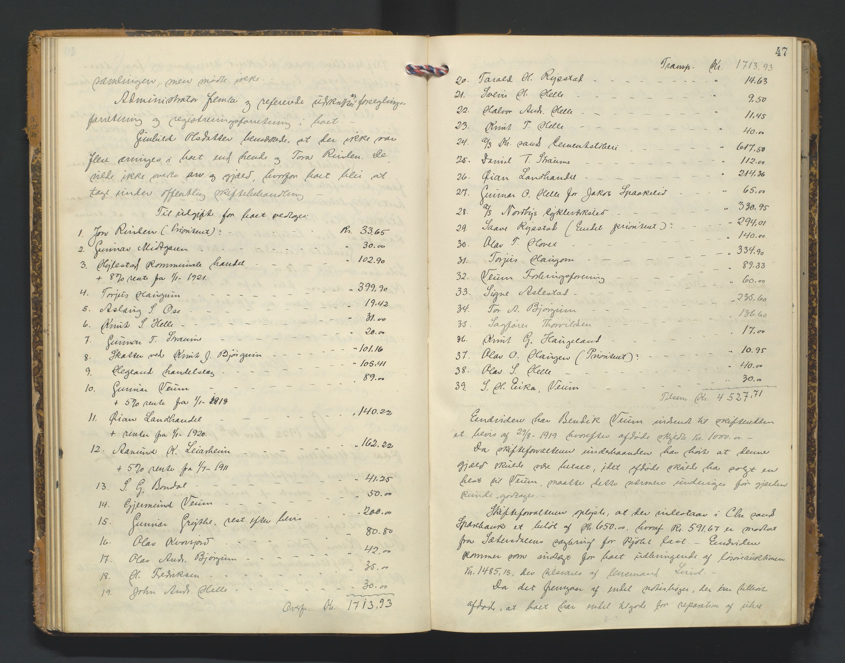 Setesdal sorenskriveri, AV/SAK-1221-0011/H/Hc/L0040: Skifteforhandlingsprotokoll nr 12, 1920-1927, p. 47