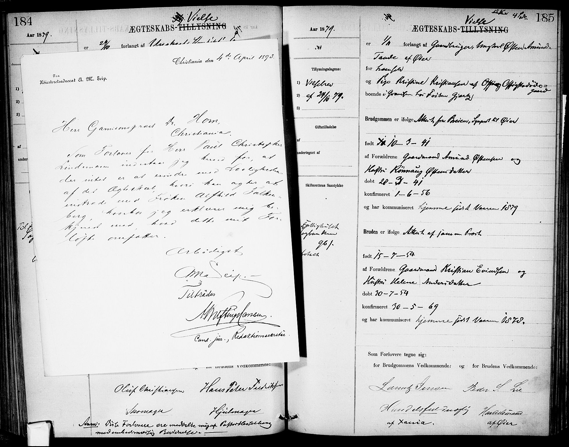 Garnisonsmenigheten Kirkebøker, AV/SAO-A-10846/H/Ha/L0007: Banns register no. I 7, 1872-1893, p. 184-185