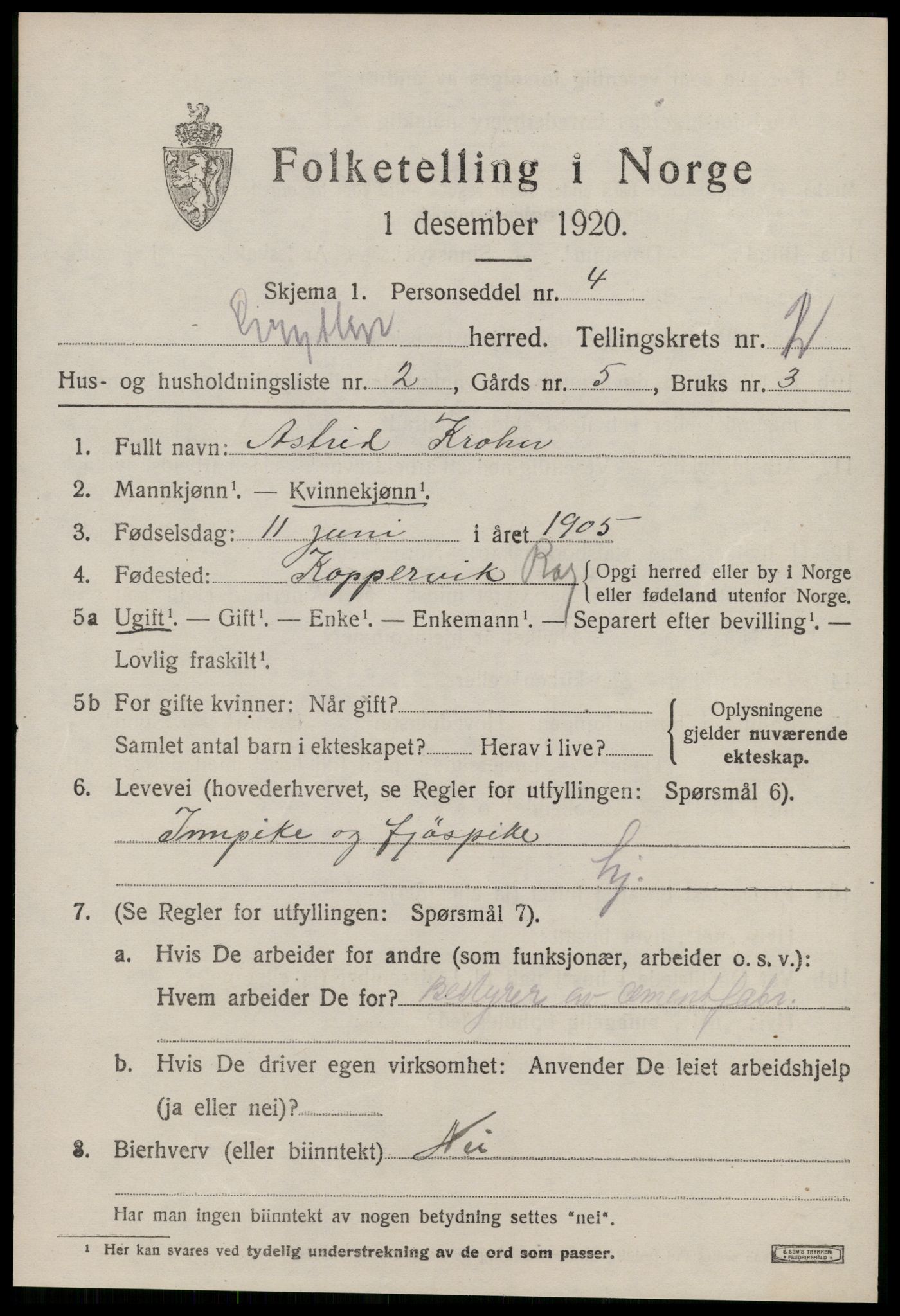 SAT, 1920 census for Grytten, 1920, p. 1902